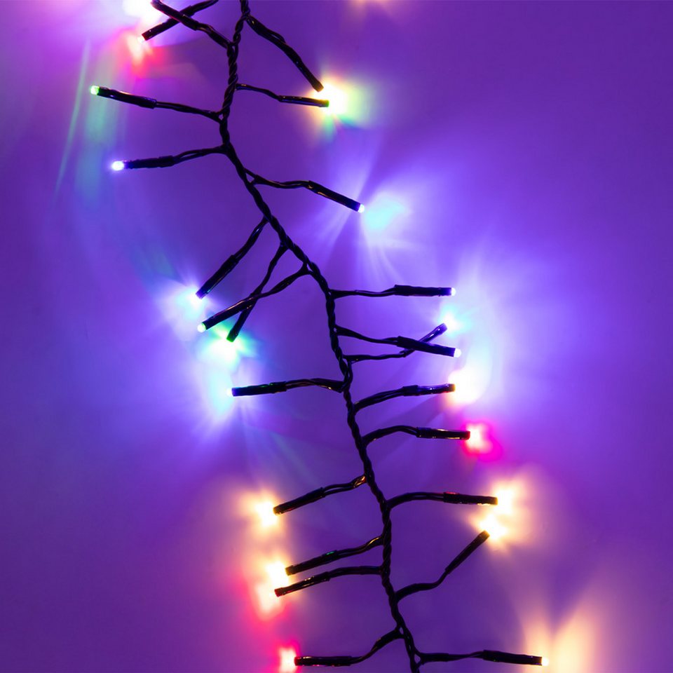 LED Lichterkette 120 Soft-Bunt-LEDs, 9m + 3m Zuleitung, Timer & 8 Funktionen, IP44, Für Innen & Außen, Weihnachtsdeko