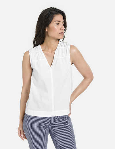 GERRY WEBER Blusentop Ärmellose Baumwollbluse mit Raffung