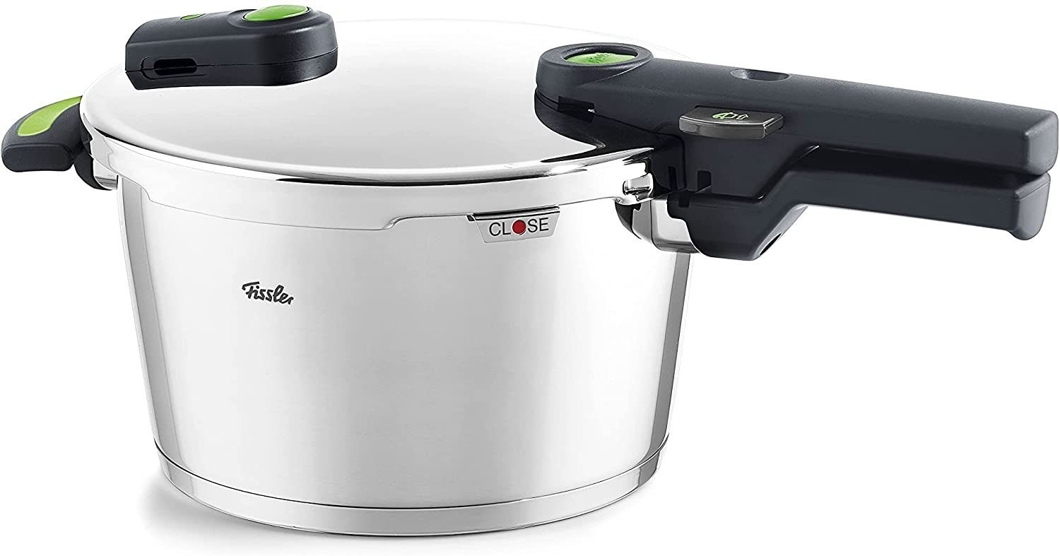 Fissler Schnellkochtopf Vitaquick® green Schnellkochtopf 4,5 L, Ø 22 cm mit Einsatz, Edelstahl 18/10 (3-tlg), Dampfkochtopf, Einstellbare Kochstufen, Induktion, Made in Germany