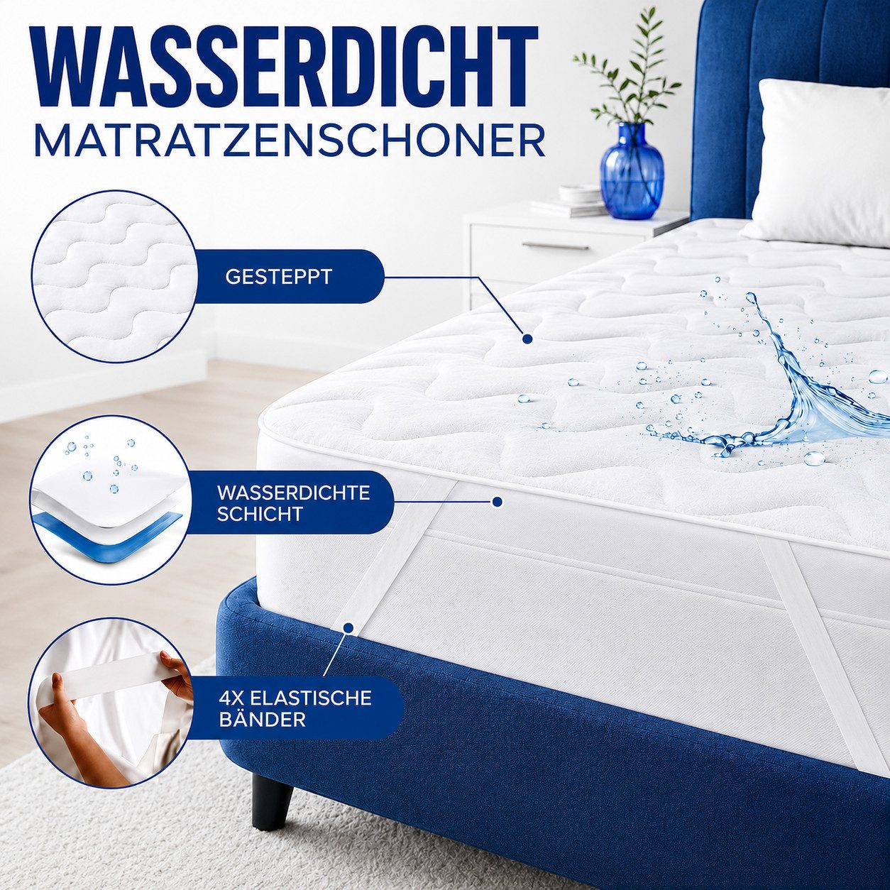 Matratzenschoner 100 g/m², 90x200, 120x200, 140x200, 160x200, 180x200 oder 200x200 cm Komfortec, 1 oder 2 Stück Wasserdichter Matratzenauflage