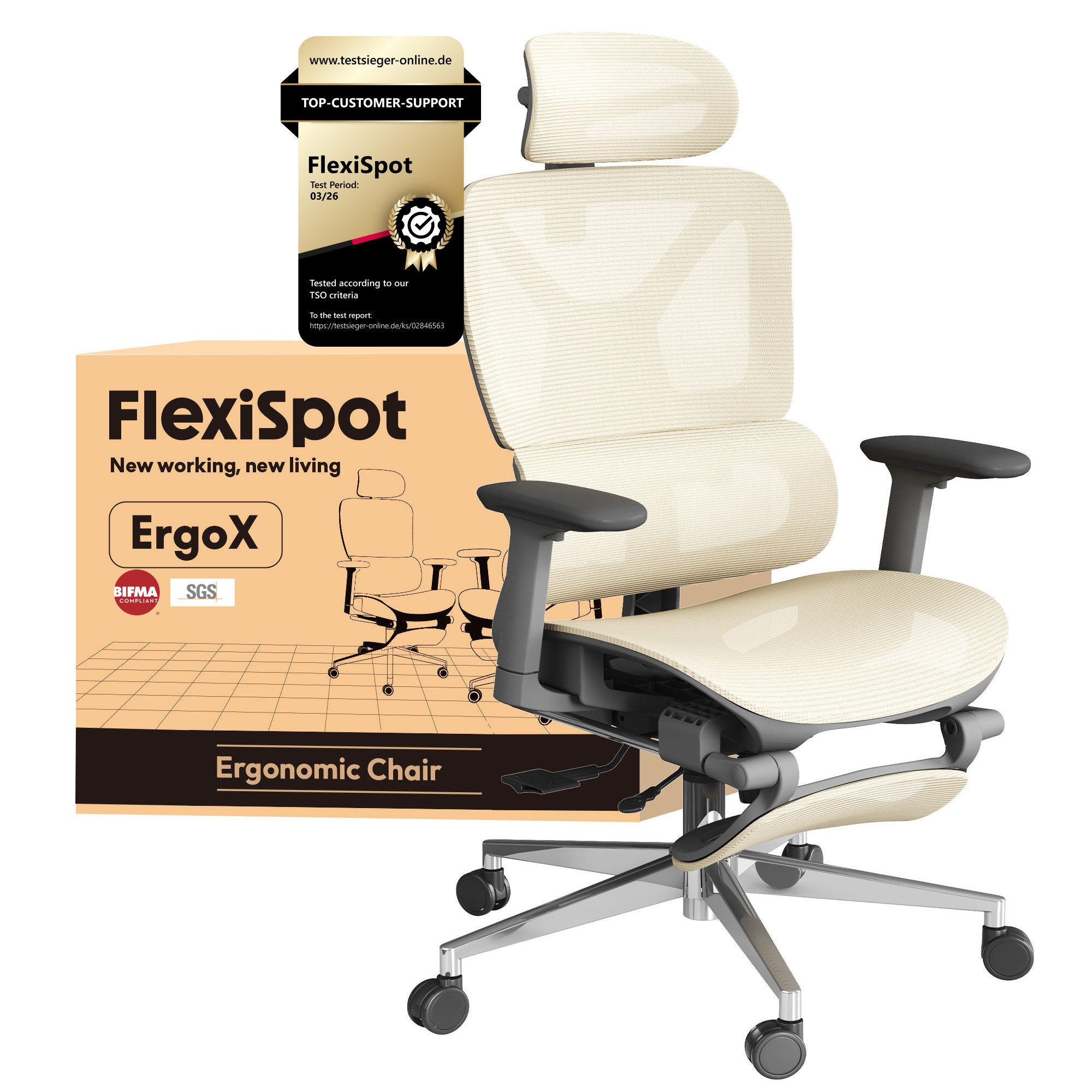 FLEXISPOT Bürostuhl ErgoX, Premium Ergonomischer Schreibtischstuhl (Rückenlehne 90°-135° verstellbar, 3D-Armlehnen, 3D-Kopfstütze, 5D-Rückenlehne), 136 kg Tragkraft, mit Fuß- und Lendenunterstützung,in knalligen Farben