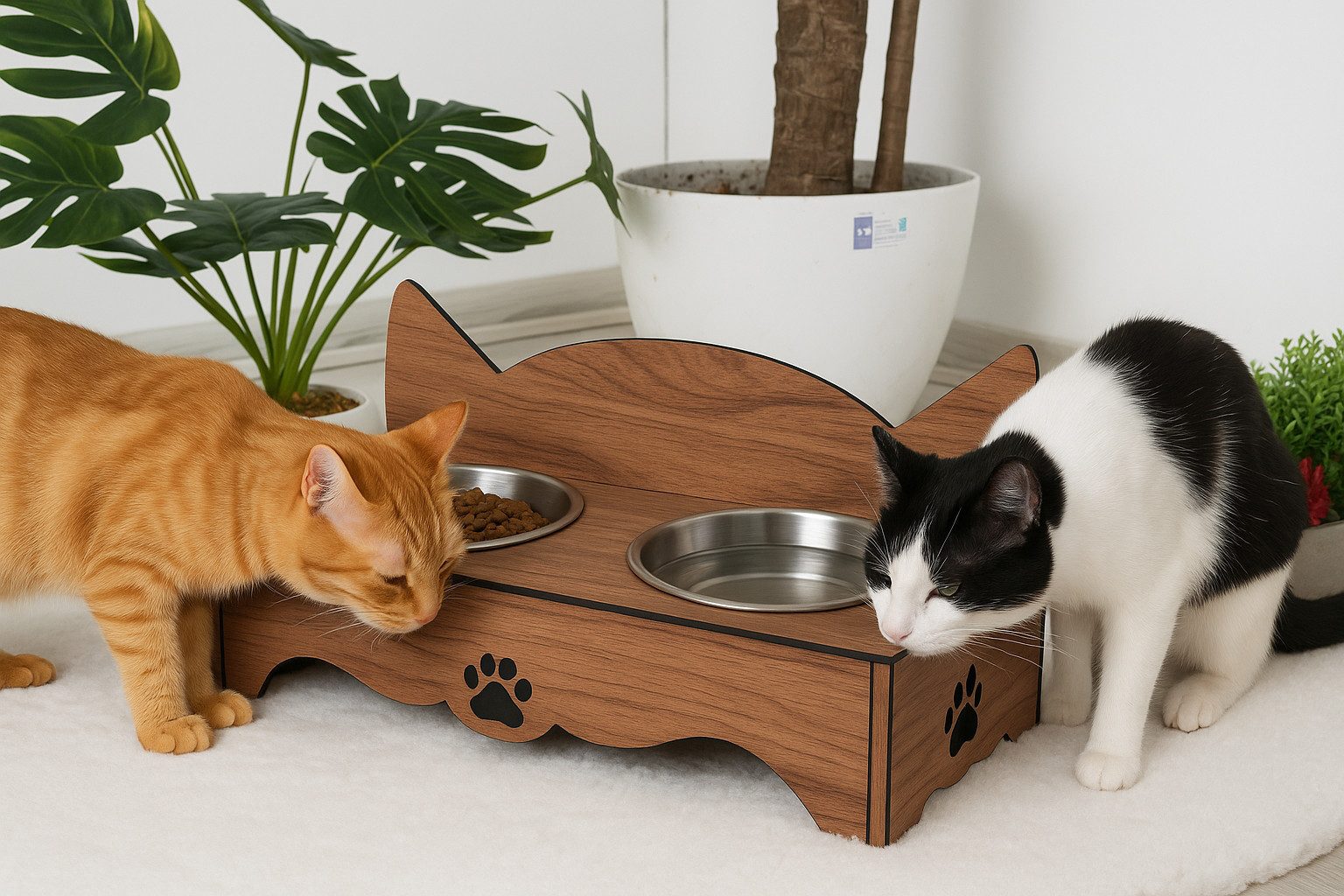 Futternapf Katzen Katzennapf Doppelseitig Fressnapf Trinknapf Erhöht Holz