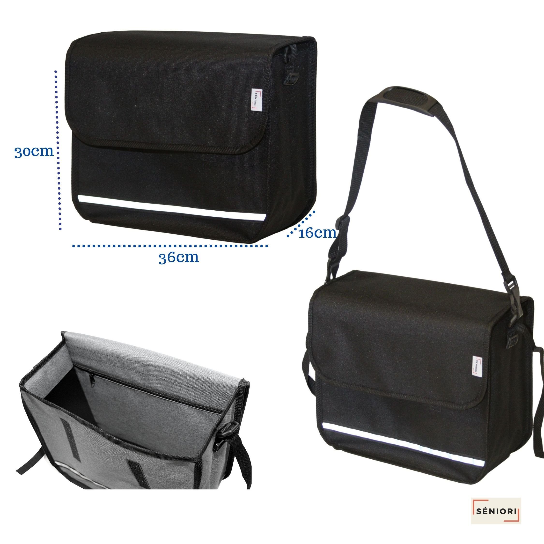 Seniori Aufbewahrungstasche SENIORI Rollator / Rollstuhl Tasche Rollatortasche Rollstuhltasche, 2F. Schwarz - Flex – Bild 4 von 5