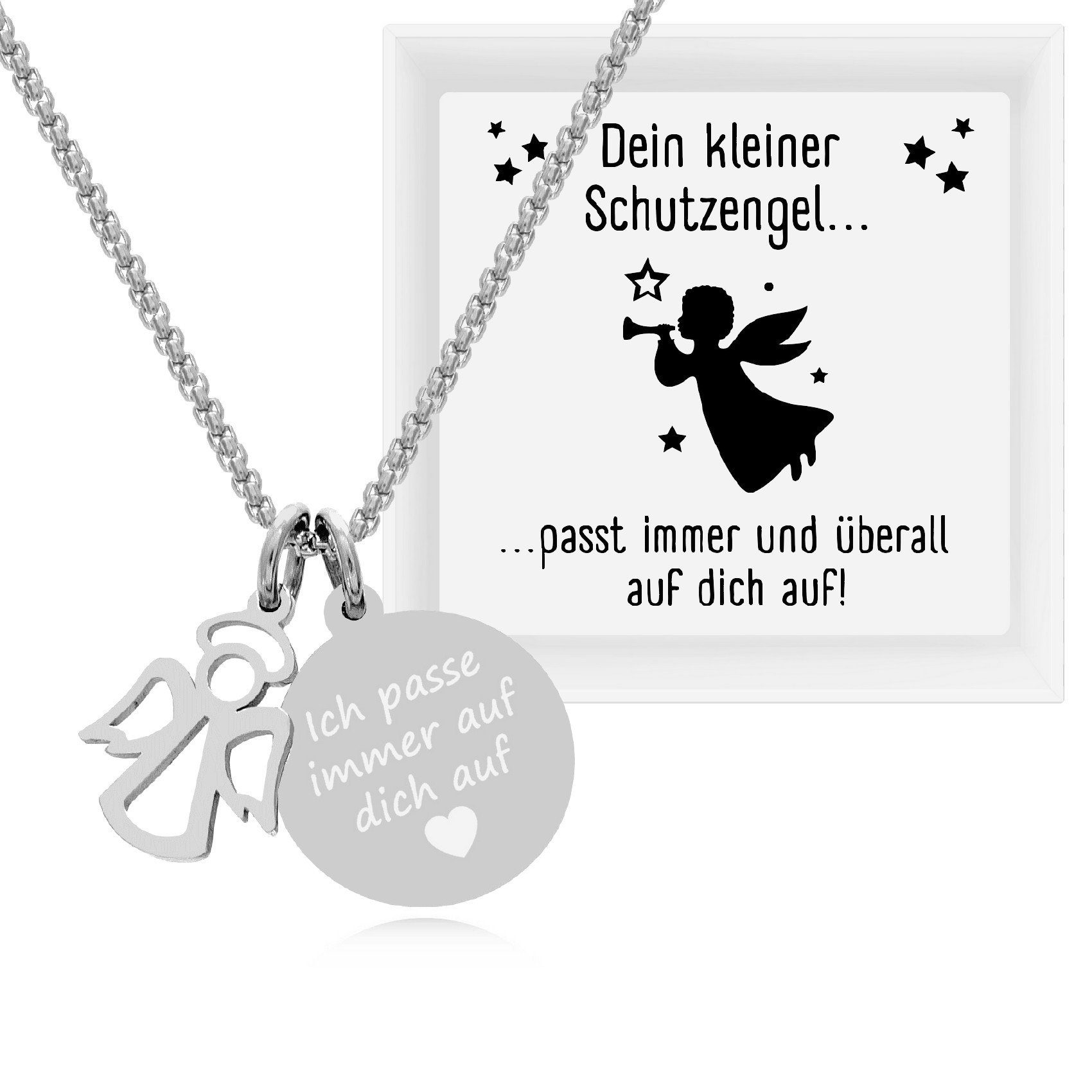 Timando Kette mit Anhänger Kette mit Botschaft „Dein kleiner Schutzengel“ – Halskette mit Engel (Anhänger aus Edelstahl in silberfarben, Geschenk Glücksbringer)