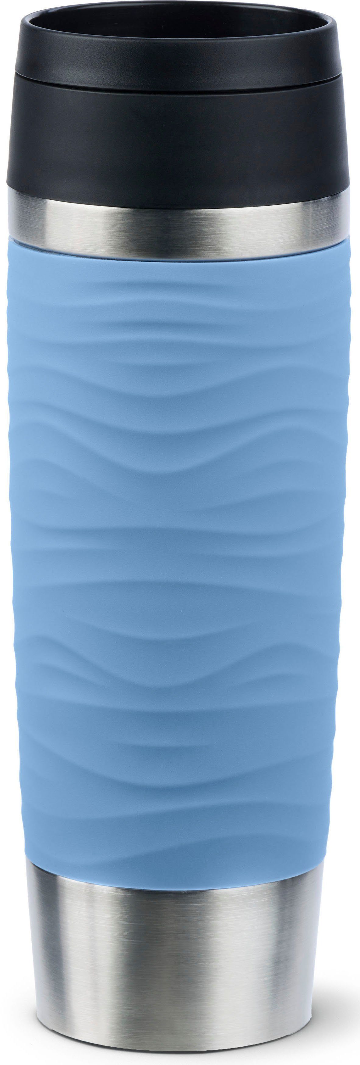 Emsa Thermobecher Travel Mug Classic Wave, Edelstahl, Kunststoff, Silikon, 100% dicht, spülmaschinenfest, 360°-Trinköffnung