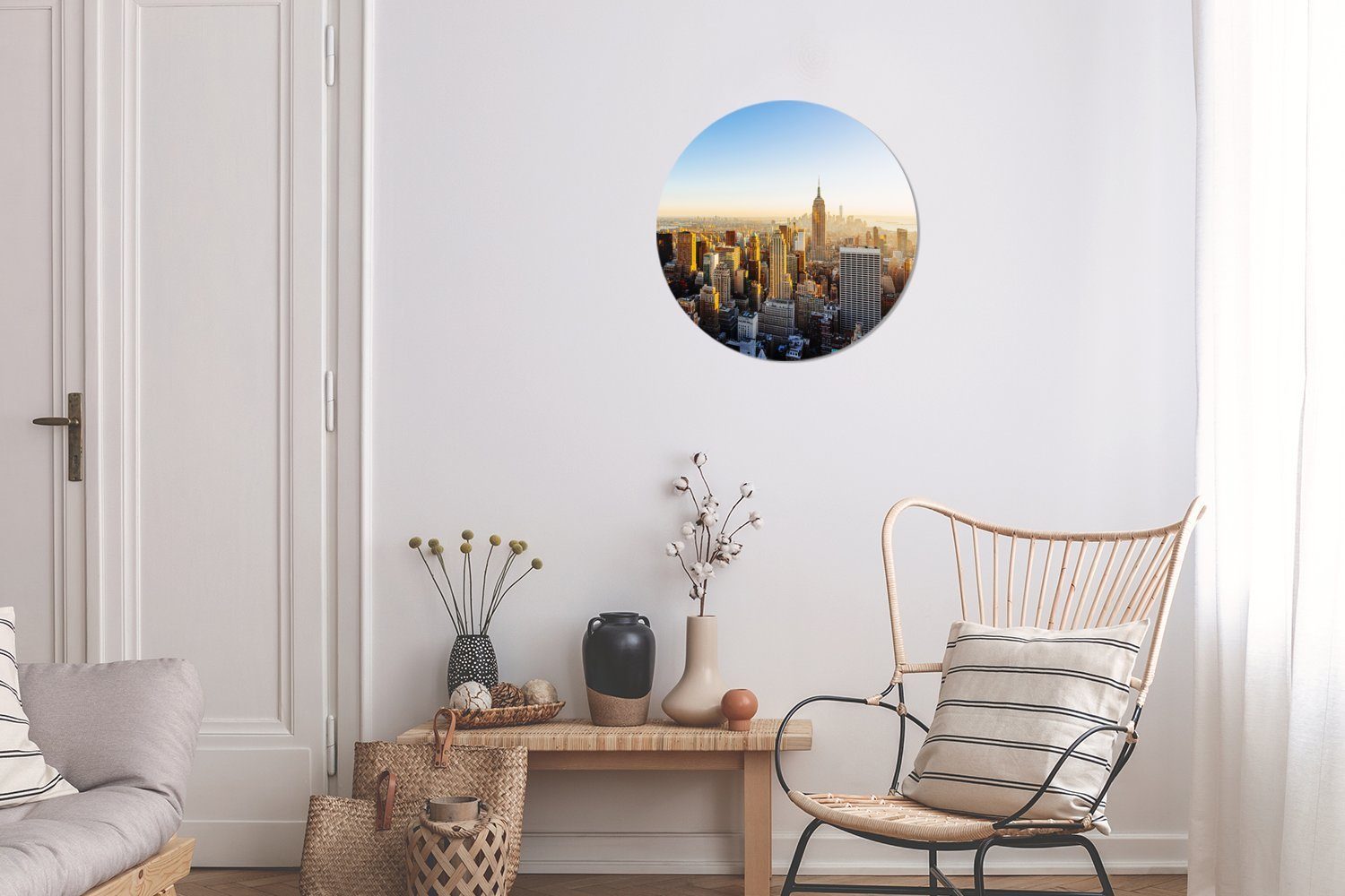 MuchoWow Gemälde New York - Wandbild, Sonne Wohnzimmer, Kreis St), Wanddekoration Skyline, Forex, Rundes (1 cm - 30x30