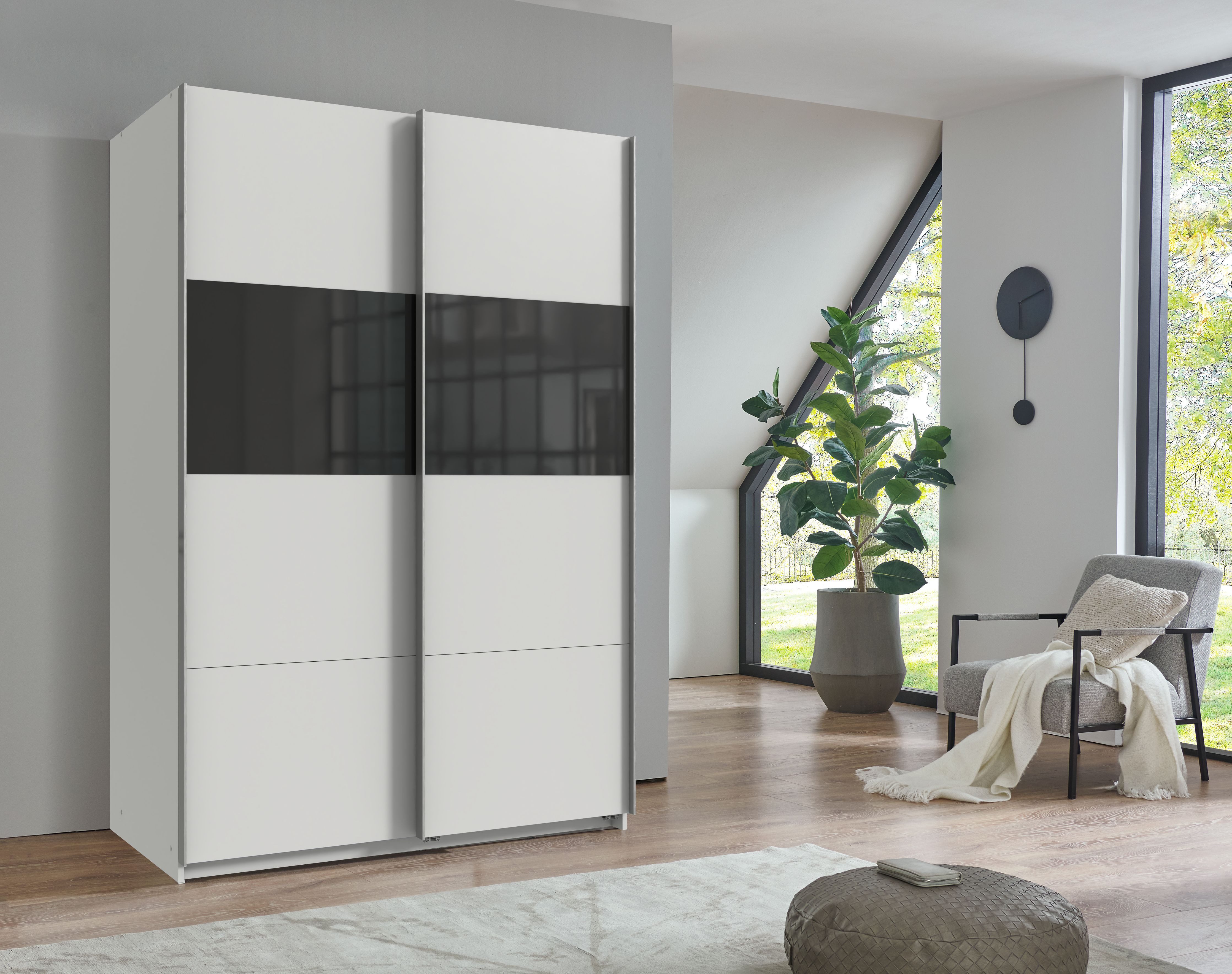Wimex Schwebetürenschrank Bramfeld Kleiderschrank mit Glaselementen und zusätzlichen Einlegeböden