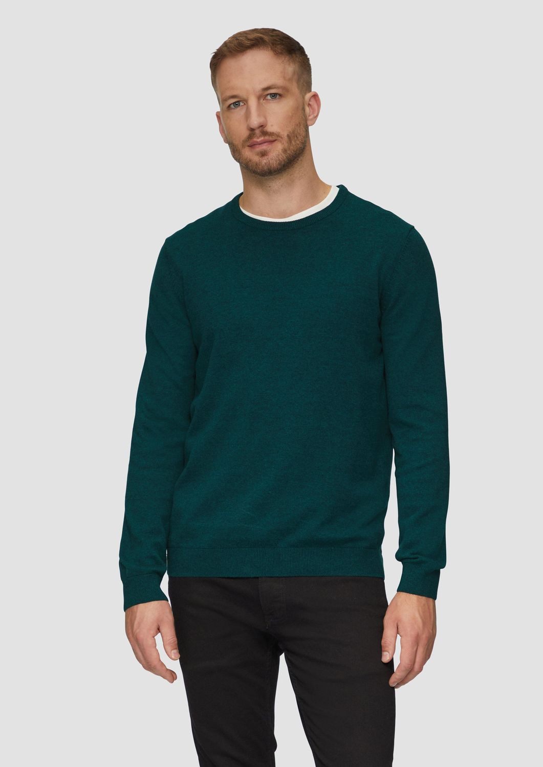 s.Oliver Rundhalspullover Casual (1-tlg) mit gesticktem Logo, Feinstrick, Crew-Neck, 1 Stück