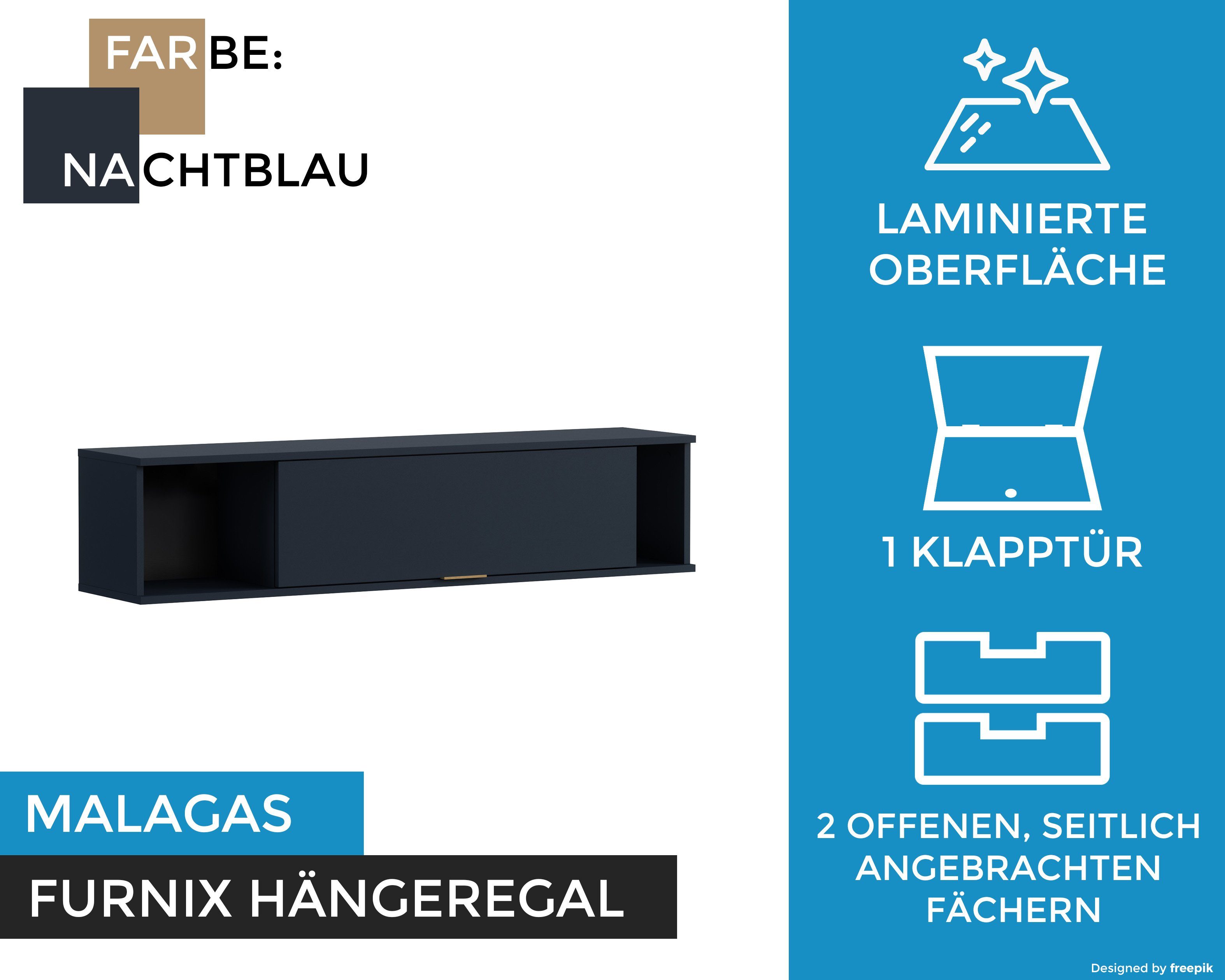 Hängeregal oder cm x Fächer Nachtblau, Klapptür H30 B135 Schwarz T30 Furnix x Wandregal MALAGAS