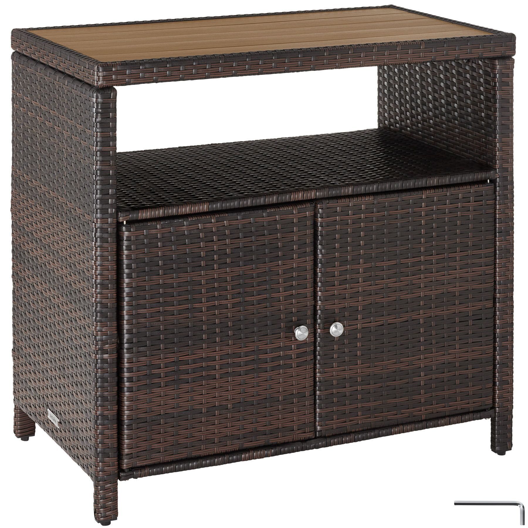 tectake Geräteschrank Rattan WPC-Schrank Monscia - wetterfest und langlebig (GartenschrankMontagematerialMontageanleitung, 1-St., 1 St) mit Magnetverschluss und Stahlgestell