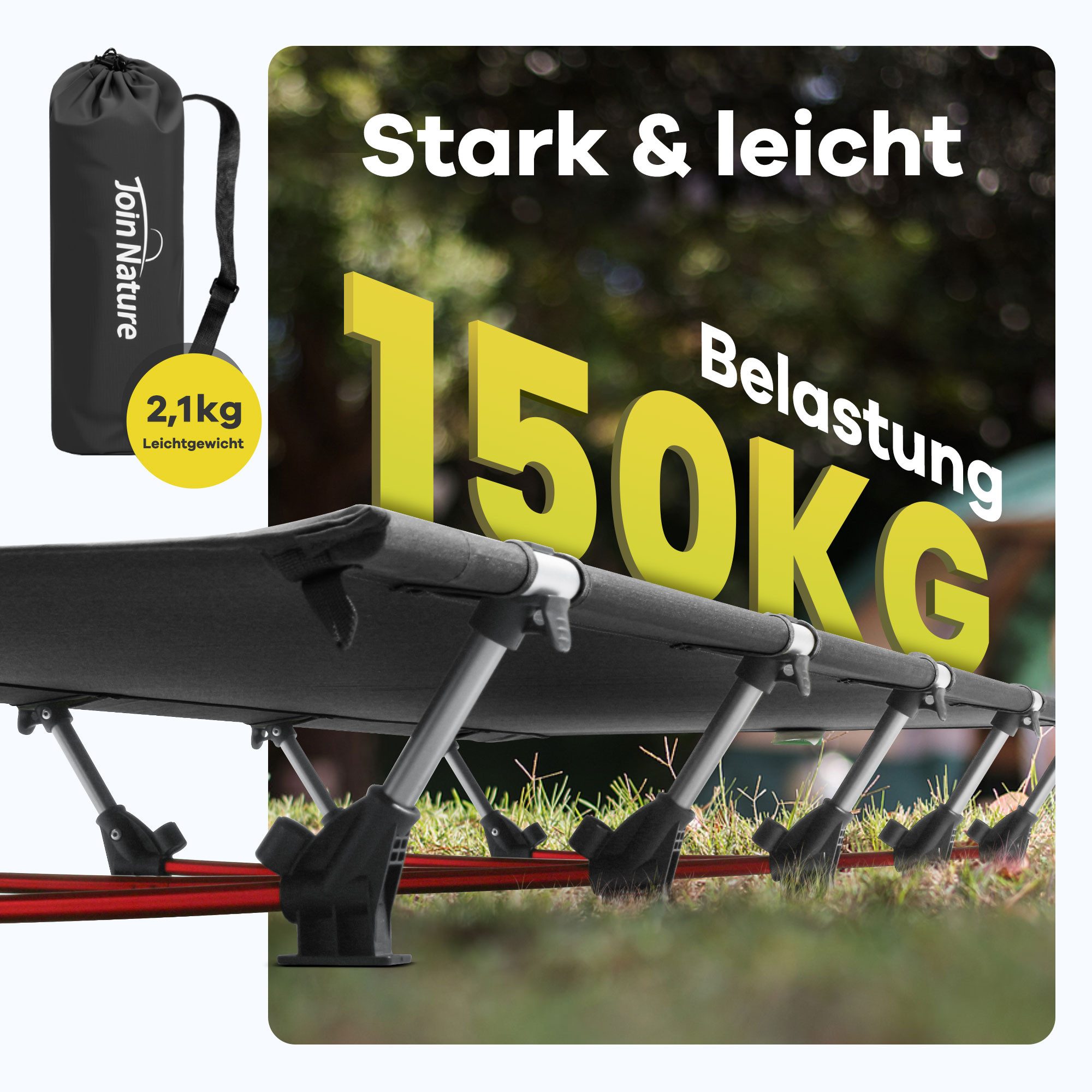 HOMECALL Feldbett Ultraleichtes Campingbett klappbar für Erwachsene für Zelten (Campingliege 150 kg Belastbar) für Zelten, Wandern, Outdoor, Büro Mittagspause, Gästebett Join Nature