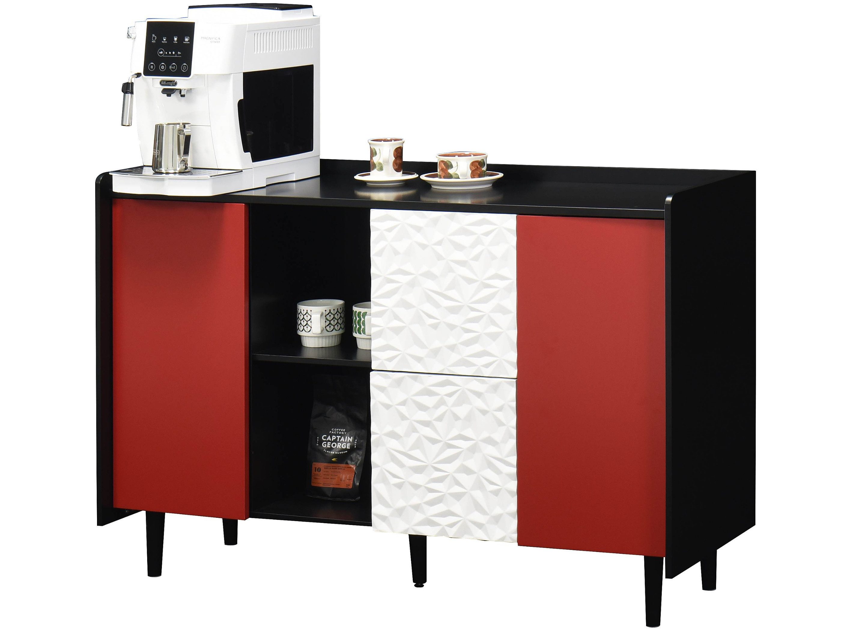 SeedWave Sideboard Grifflose Kommode Kontrastfarbe Mehrzweckschrank mit Viel Stauraum, Beistellschrank mit verstellbaren Einlegeböden, Kippschutz-Set