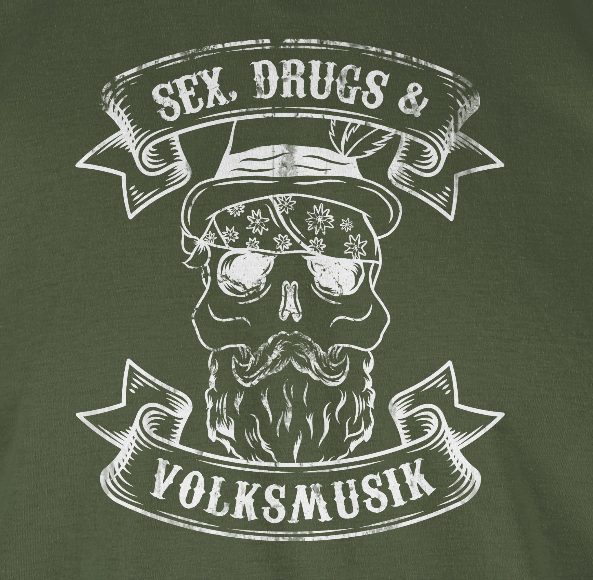 Mode T-Shirt Army Sex Drugs Shirtracer für 3 Herren Totenkopf Grün Oktoberfest Volksmusik