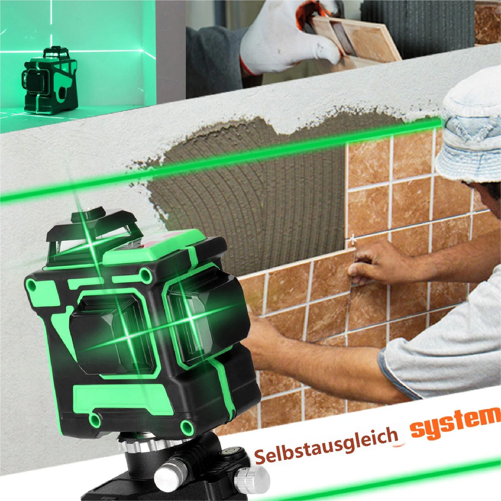 GARRYFIZH Laserwasserwaage Kreuzlinienlaser Laser Wasserwaagen 12 Linien Selbstnivellierend, 2 Batterien & Wandhalterung & Stativ & Eisenplatte