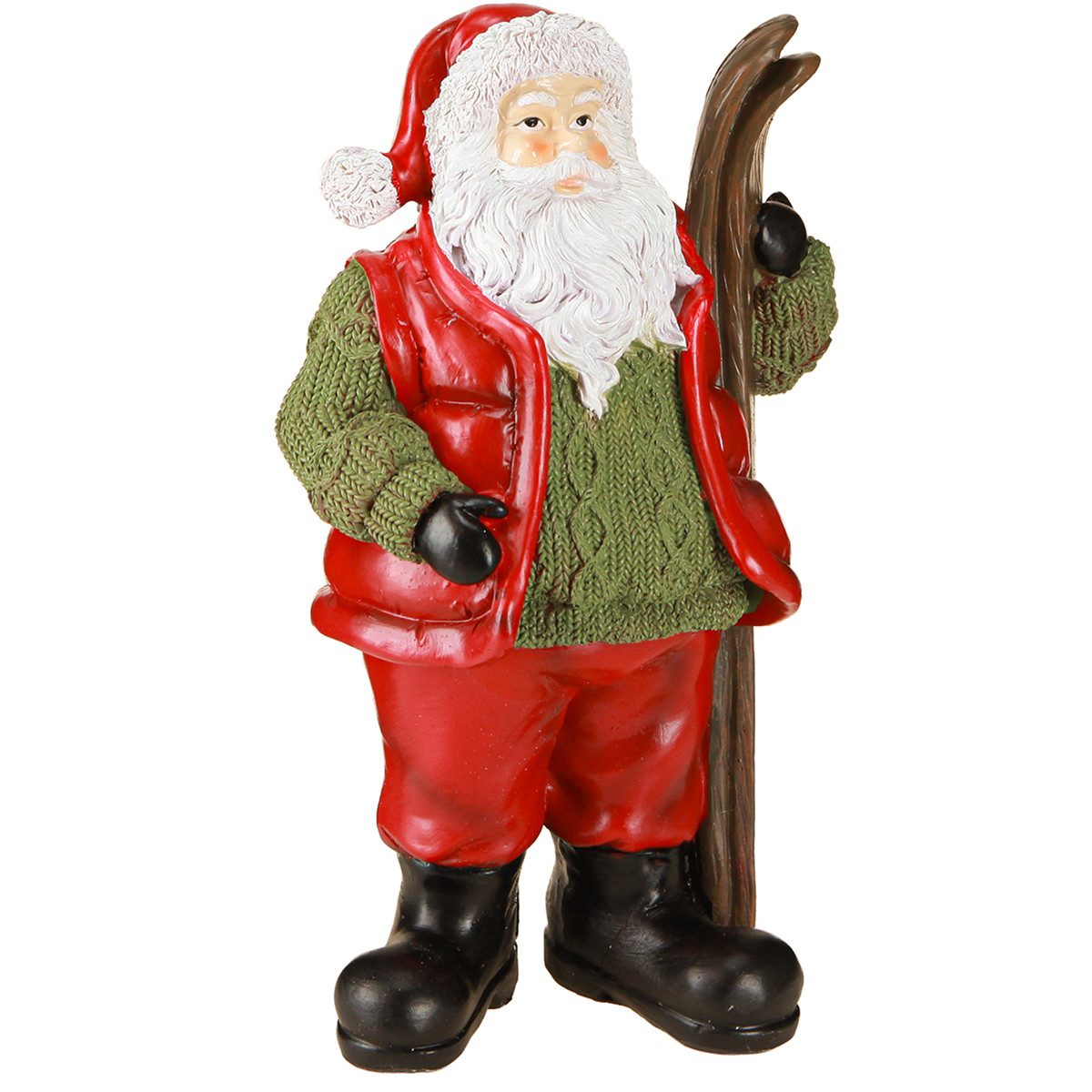 Viana Weihnachtsmann Weihnachtsmann Dekofigur Ski Handbemalt 24,5cm
