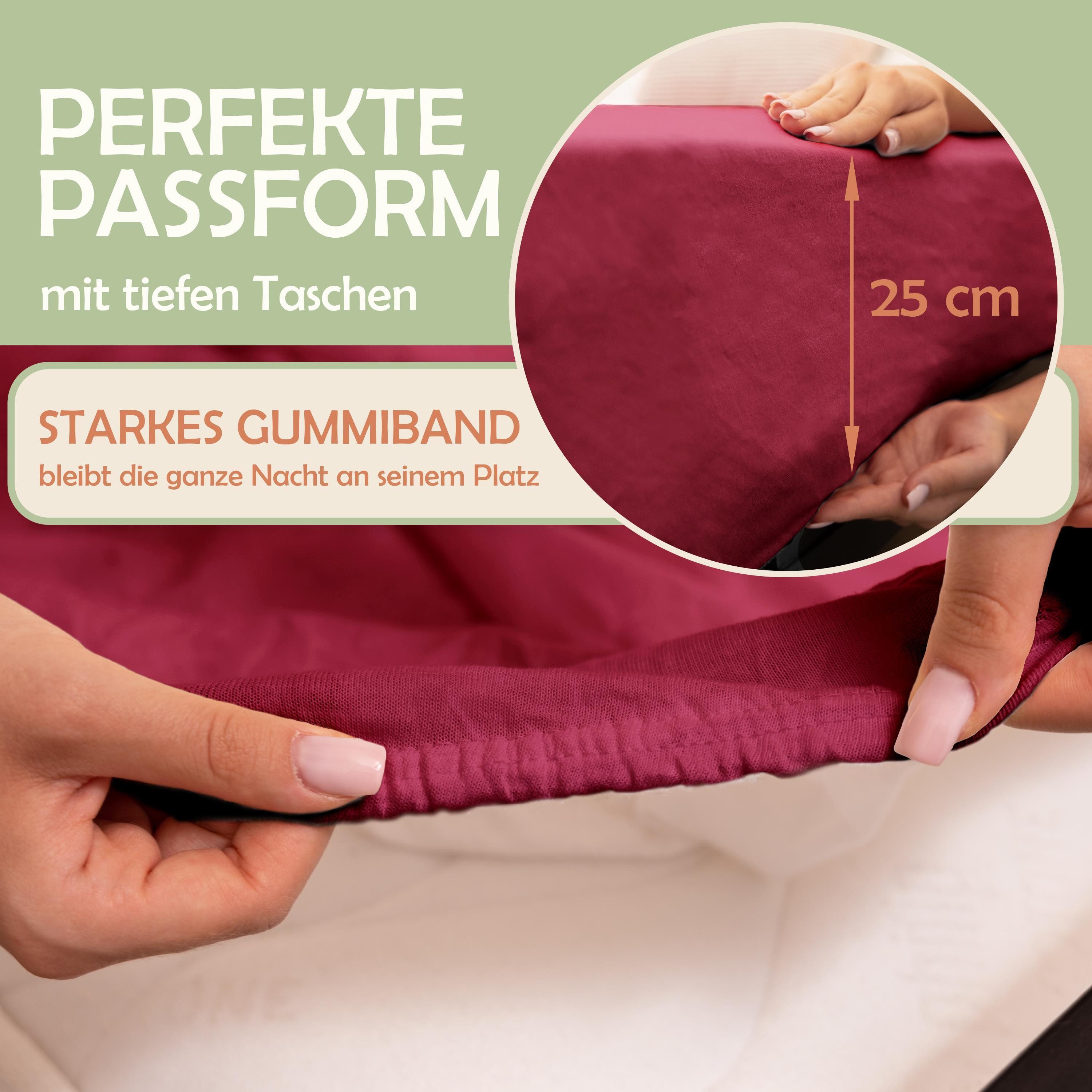 NatureMark Spannbettlaken Gebürstete Mikrofaser, Polyester, Gummizug: rundum, viele Größen und Farben Markenware (90x200 cm, Bordeaux rot)