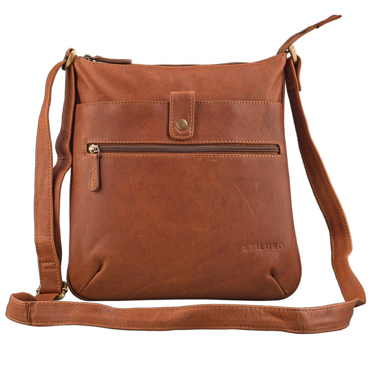 STILORD Handtasche "Lina" Elegante Damen Umhängetasche Leder cognac - braun