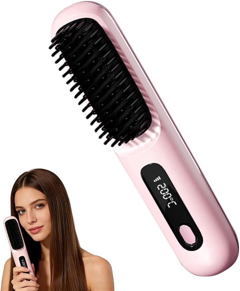 FELIXLEO Mini-Reiseglätteisen Glättbürste Kabellos Haarglätter Bürste Tragbare Bürste