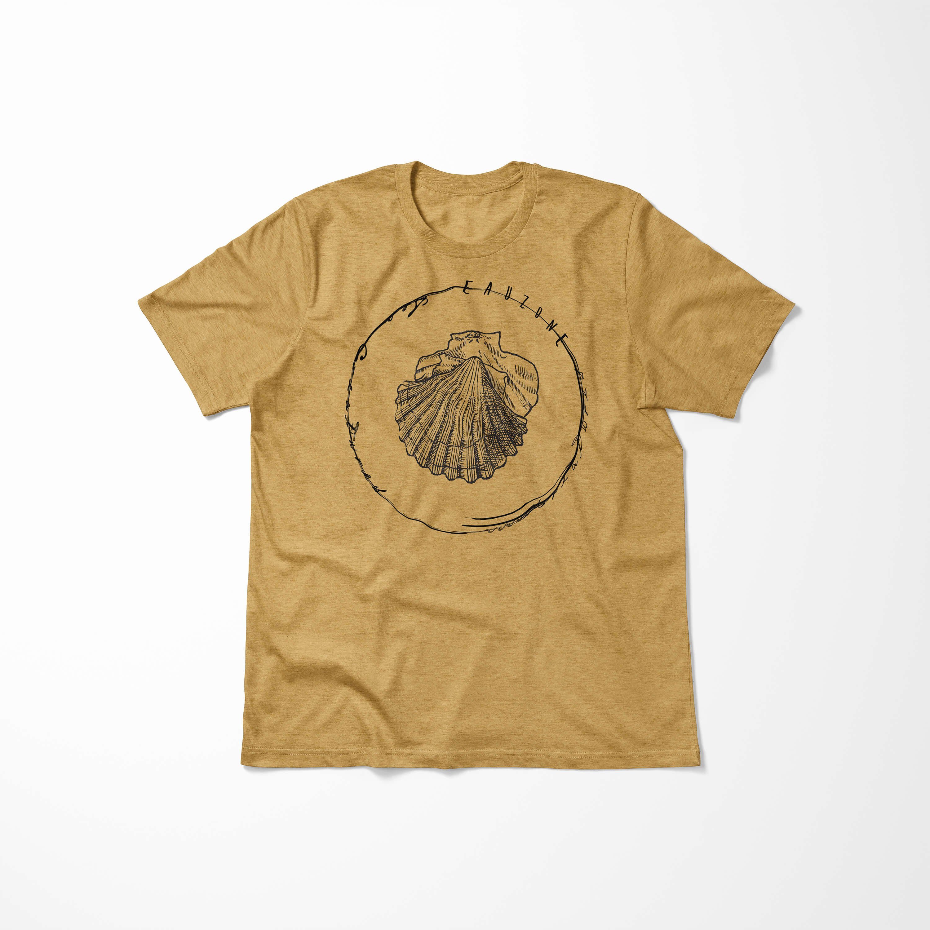 feine Sinus / 055 Schnitt T-Shirt Struktur Sea und Creatures, Gold sportlicher Sea T-Shirt - Serie: Fische Art Tiefsee Antique