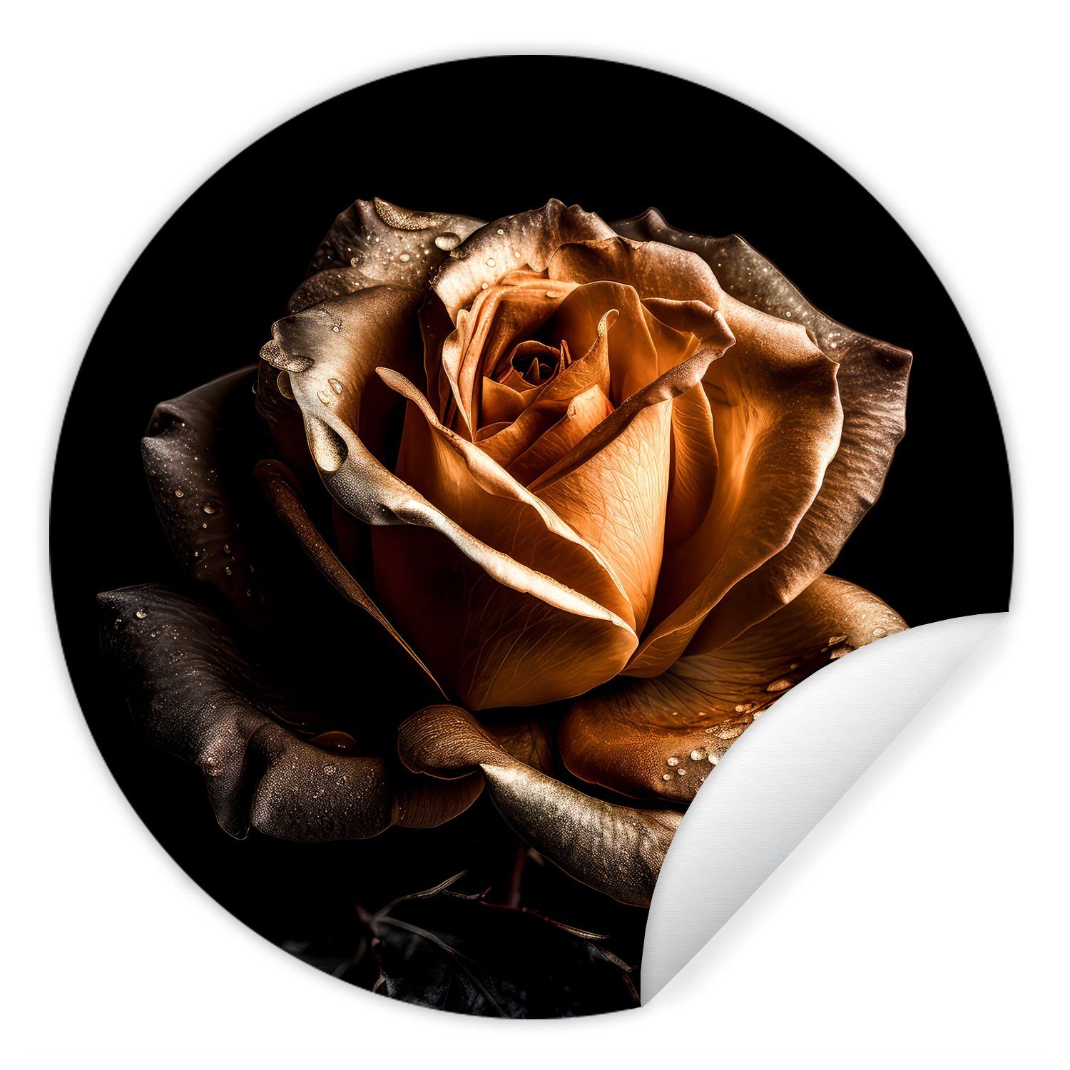 MuchoWow Wandsticker Rose - Gold - Blumen - Botanisch Schwarz (1 St), Tapetenkreis für Kinderzimmer, Tapetenaufkleber, Rund, Wohnzimmer