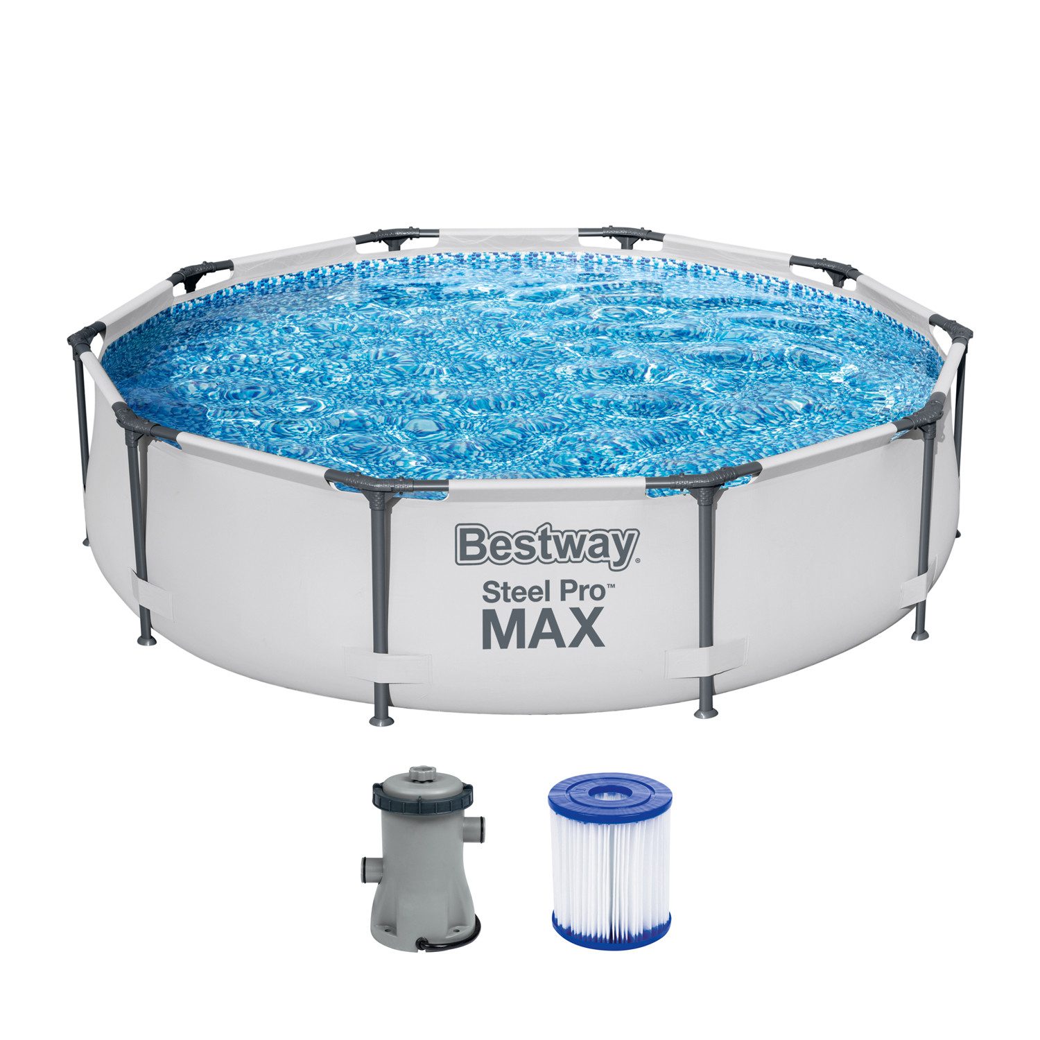 Framepool Steel Pro MAX™ Frame Pool Set
mit Filterpumpe Ø 305 x 76 cm, lichtgrau