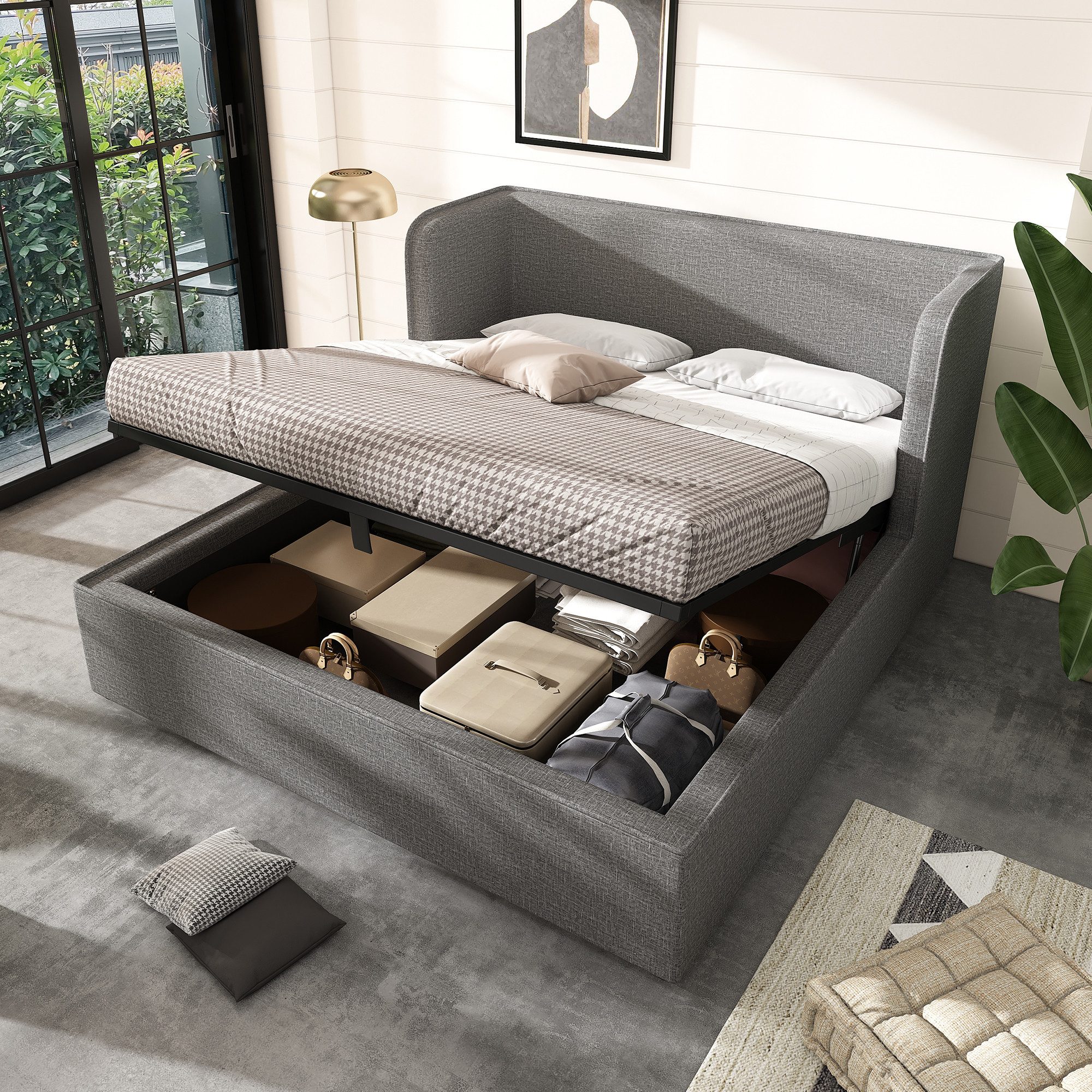 REDOM Polsterbett Hydraulisches Funktionsbett (Struraumbett, Doppelbett, 1- günstig online kaufen