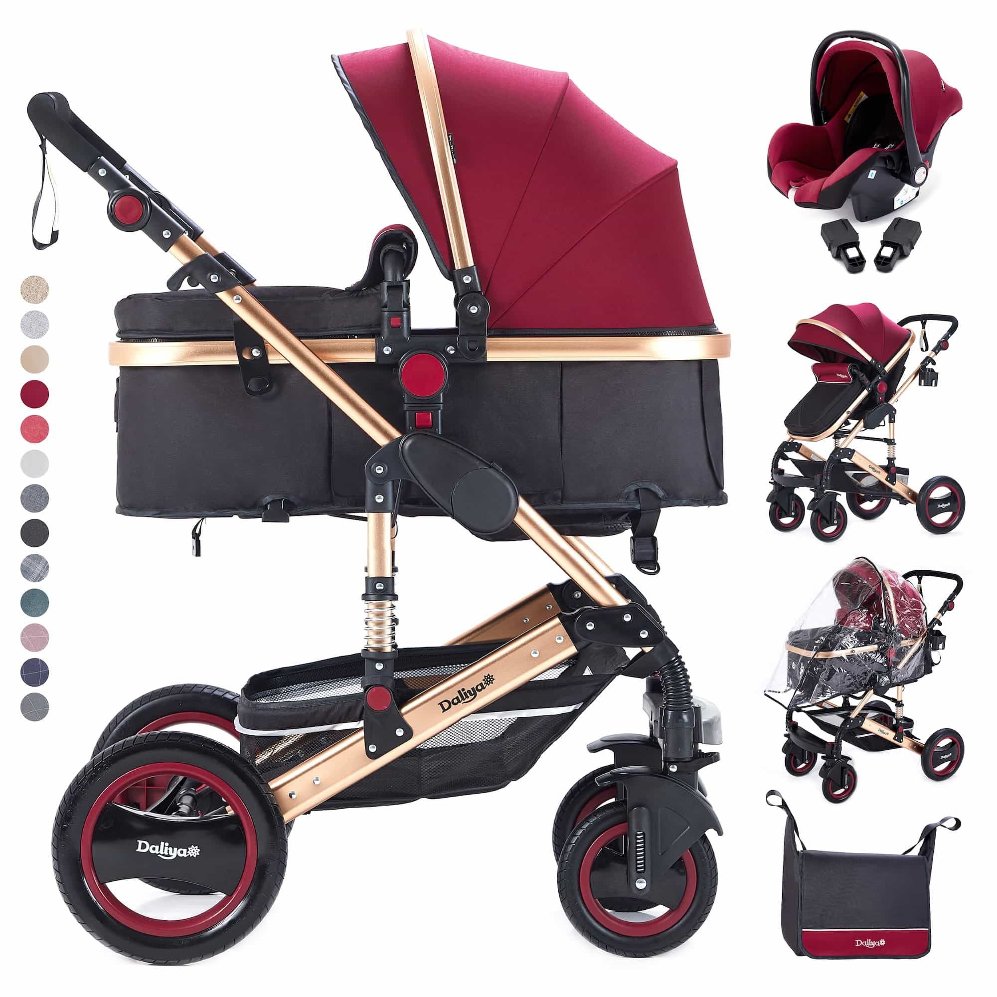 DALIYA® Kombi-Kinderwagen BAMBIMO 3in1 Kinderwagen & Buggy, Babyschale mit Adapter, Alu-Rahmen (15-tlg), 3in1 Kinderwagen, Babywanne & Buggy, Babyschale, Adapter, Wickeltasche mehr