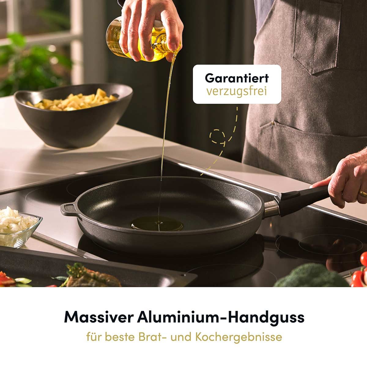 Hoffmann Germany Bratpfanne Viereckpfanne CLASSIQ Made in Germany 28×28 cm, Aluguss (Set, 2-tlg., 1x Viereckpfanne 28×28 cm + 1x Glasdeckel), eckig, abnehmbarer – Bild 4 von 5