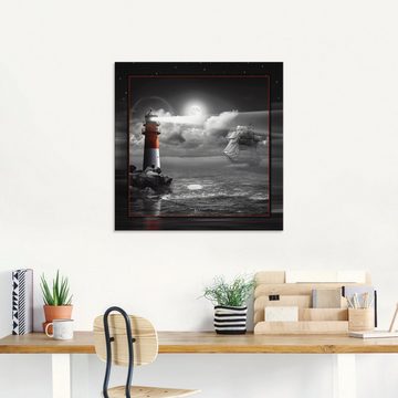 Artland Glasbild Leuchtturm und Segelschiff im Mondschein, Küste (1 St), in verschiedenen Größen