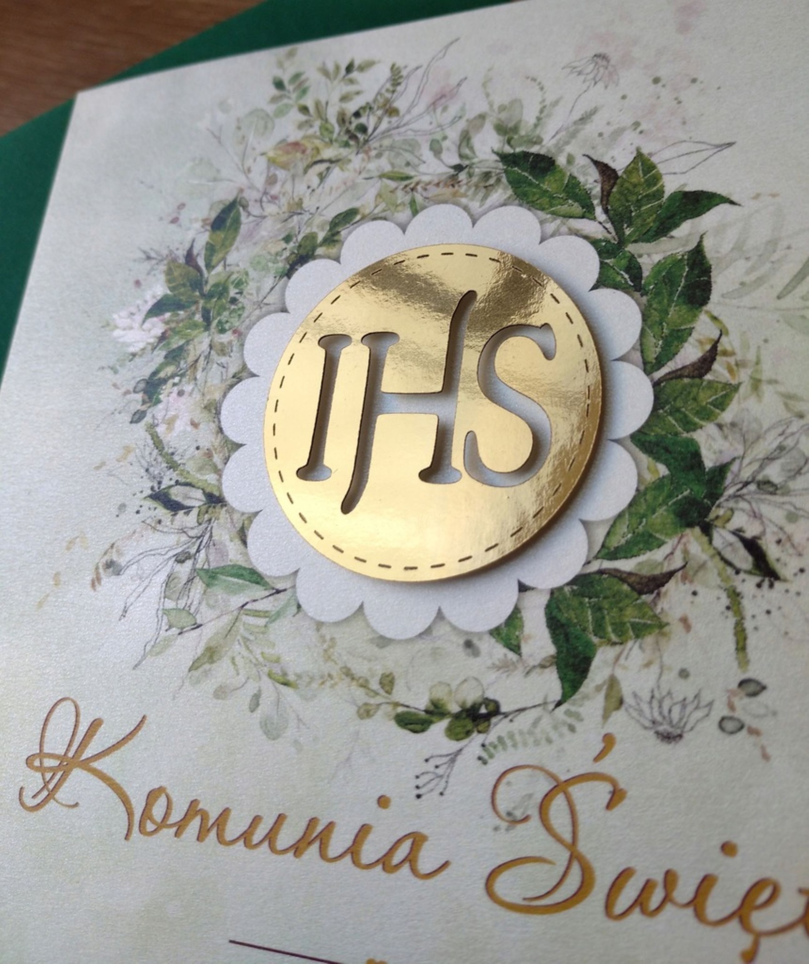 Festivalartikel Einladungskarten Kommunion Einladung 3D Boho Perlmutt + bunte Umschläge Premium