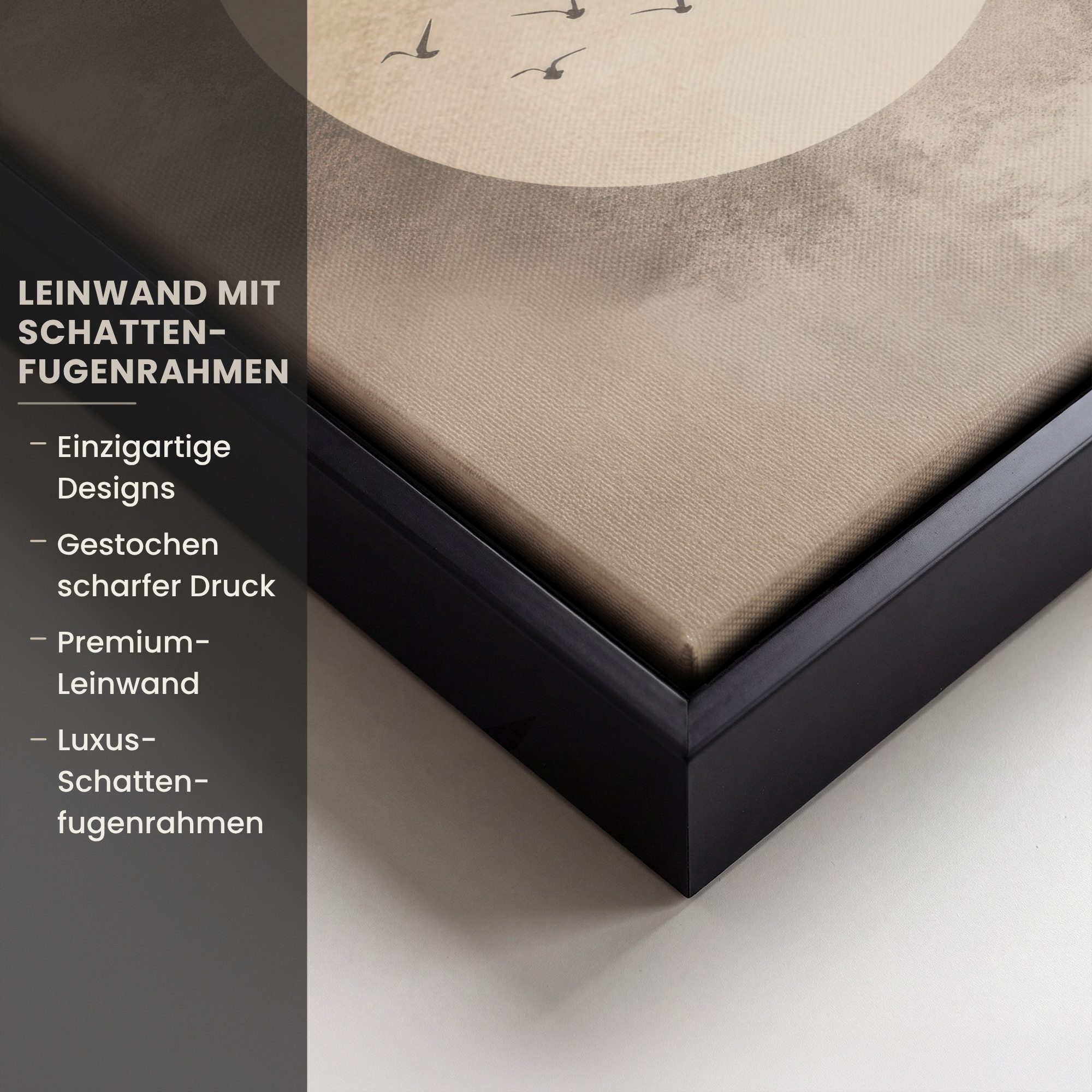 OneMillionCanvasses® Leinwandbild mit Rahmen - Vogel - Beige - Japanisch, Fotodruck (1 St), Leinwand Bilder Klein, Wand Dekoration Aesthetic 20x20cm – Bild 3 von 5