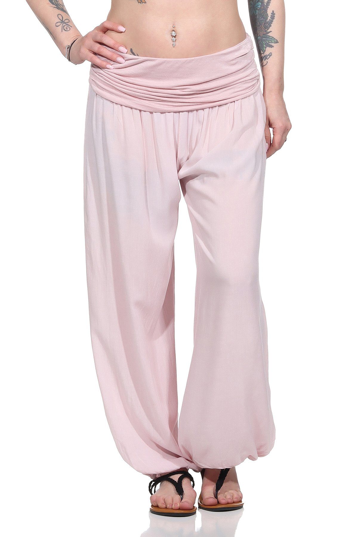 Aurela Damenmode Haremshose Pluderhose sommerlich leichte Yogahose luftige Sommerhose (1-tlg) unifarben, angenehmer Tuchstoff Rosa