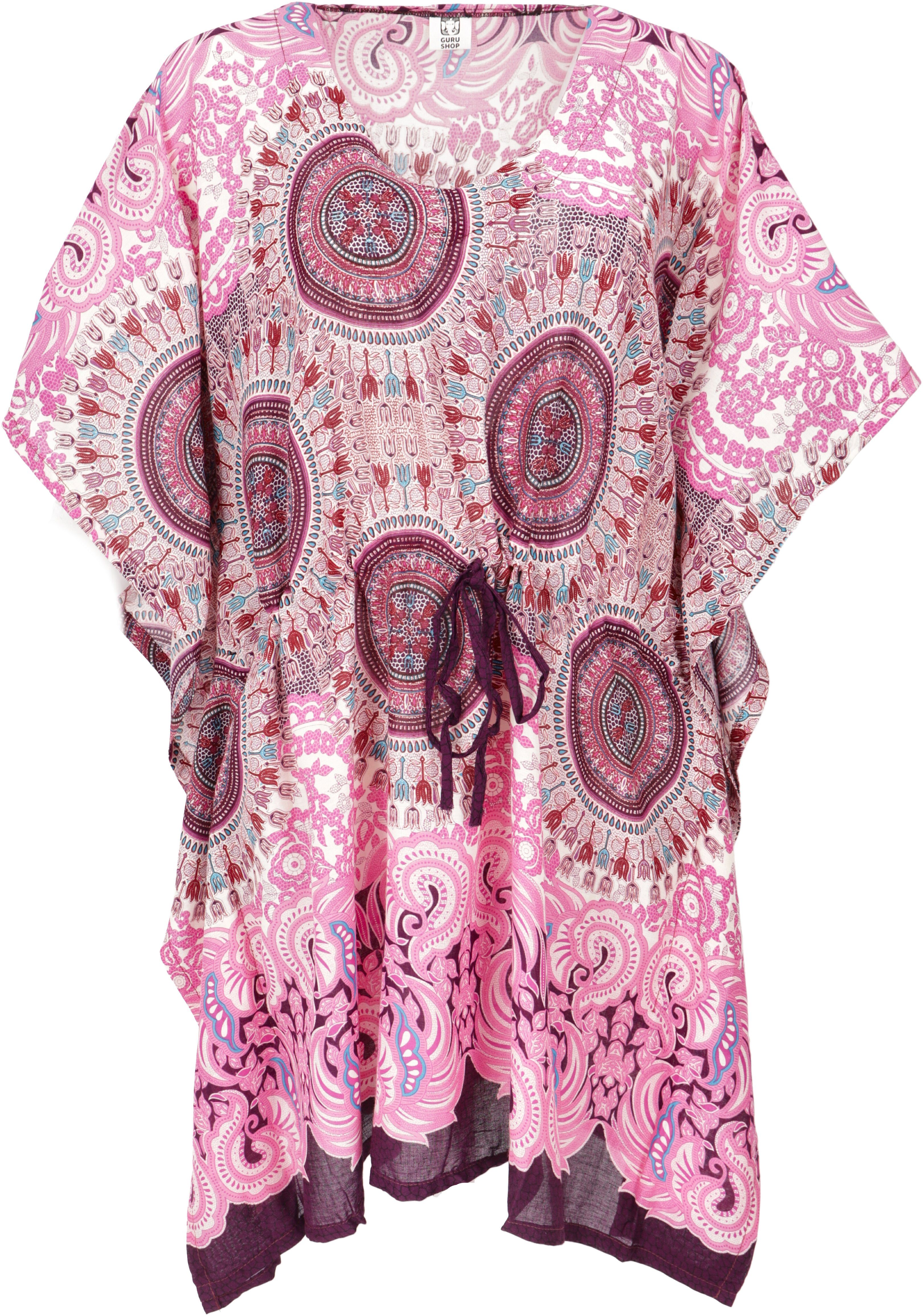 Guru-Shop Longbluse Poncho, Mandala Tunika, Boho Kaftan, Kurzarm.. alternative Bekleidung pink
