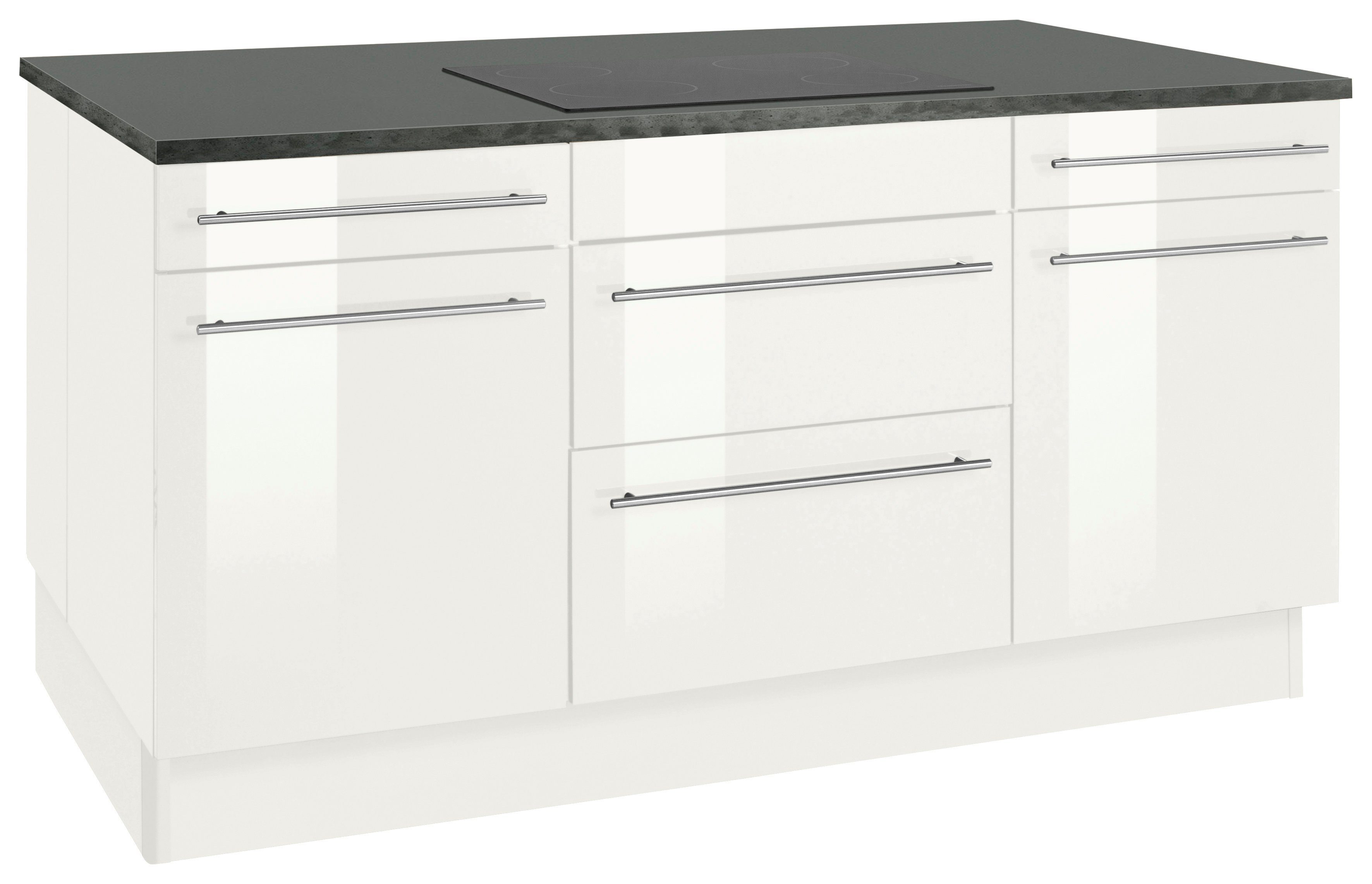 OPTIFIT Kücheninsel Bern, Stellbreite 160x95 cm mit höhenverstellbaren Füßen, mit Metallgriffen weiß Hochglanz/weiß-anthrazit