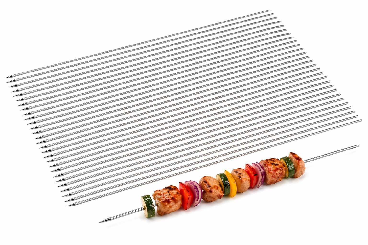 BAYLI Grillspieß 30er Set Grillspieße Edelstahl 33 cm – Schampura Spieße rund rostfrei