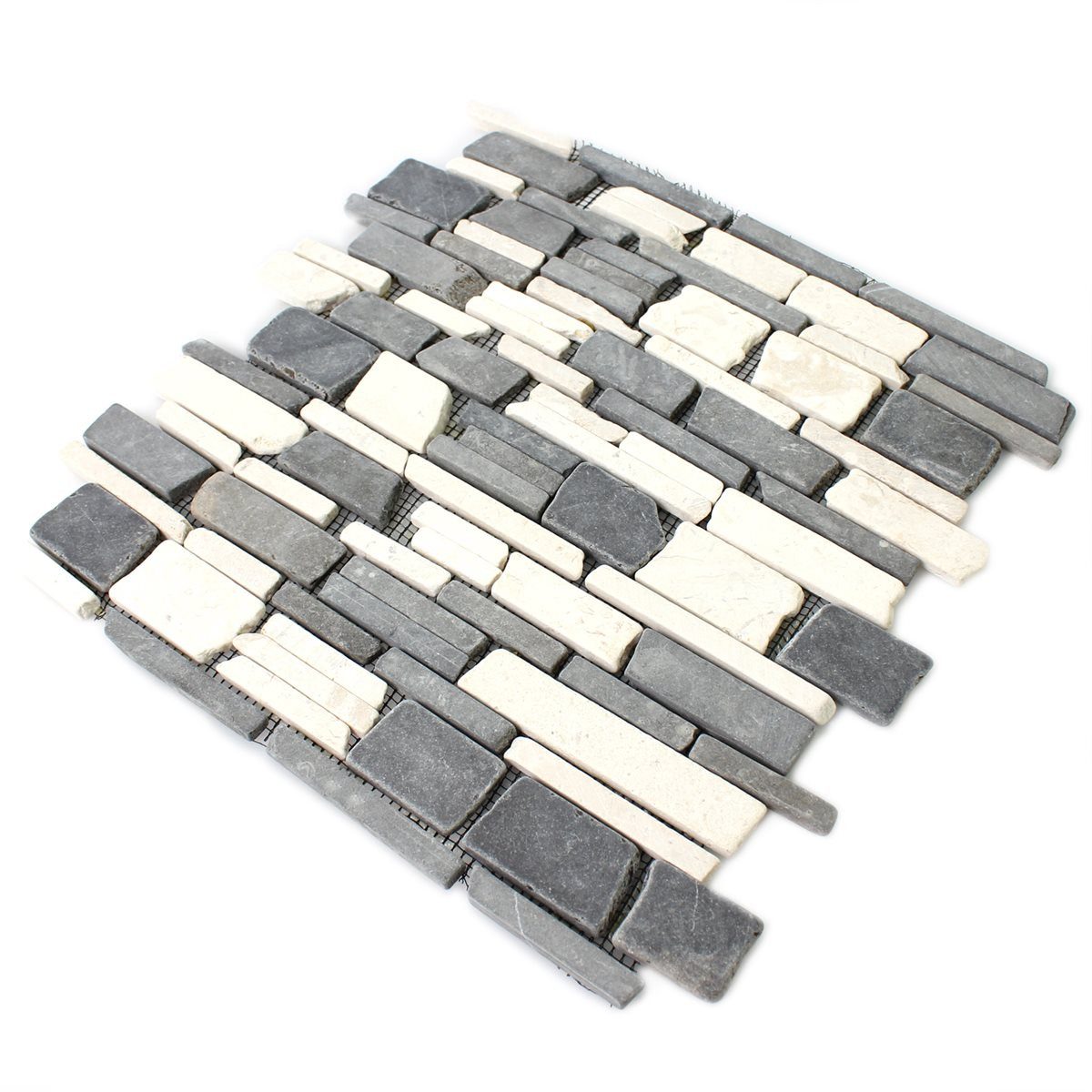 Mosafil Mosaikfliesen Mosaikfliesen Marmor Napola Bricks, Naturstein 30.500x30.500, weiß-beige-grau, Verlegefertig auf ein Netz geklebt - Frostsicher - Wasserfest -