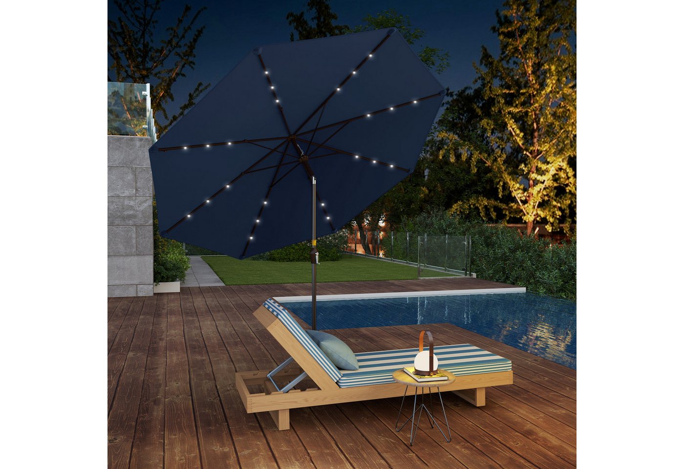 Thumbnail - KOMFOTTEU Sonnenschirm Balkonschirm, mit Solar LED-Beleuchtung, um 30° knickbar