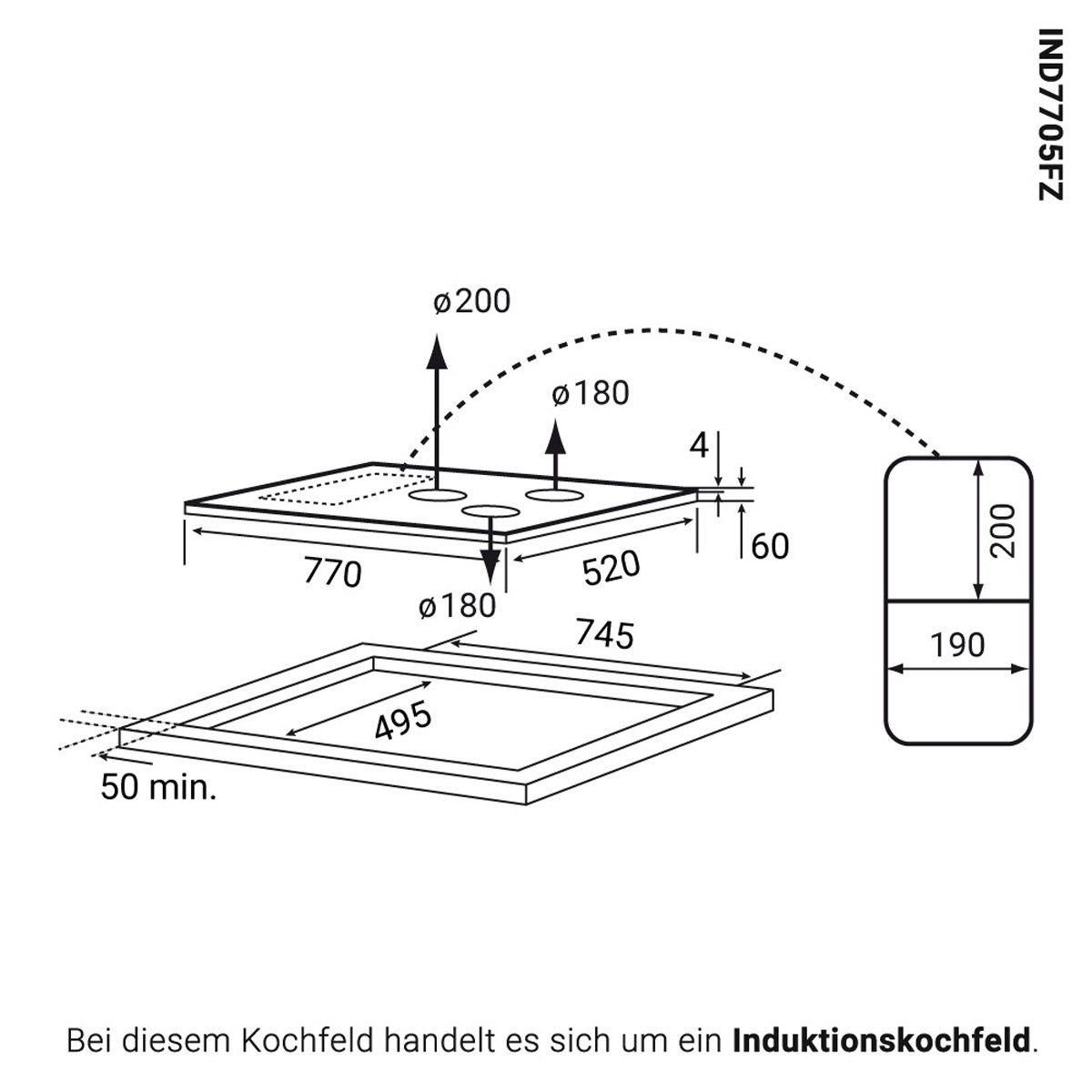 Backofen-Set Teleskopauszug, Induktions-Kochfeld 2-fach 59cm 60cm + KKT Einbau-Backofen SET80172FZ, EB8017ED KOLBE Backofen mit KKT KOLBE und IND5901FZ Induktionskochfeld