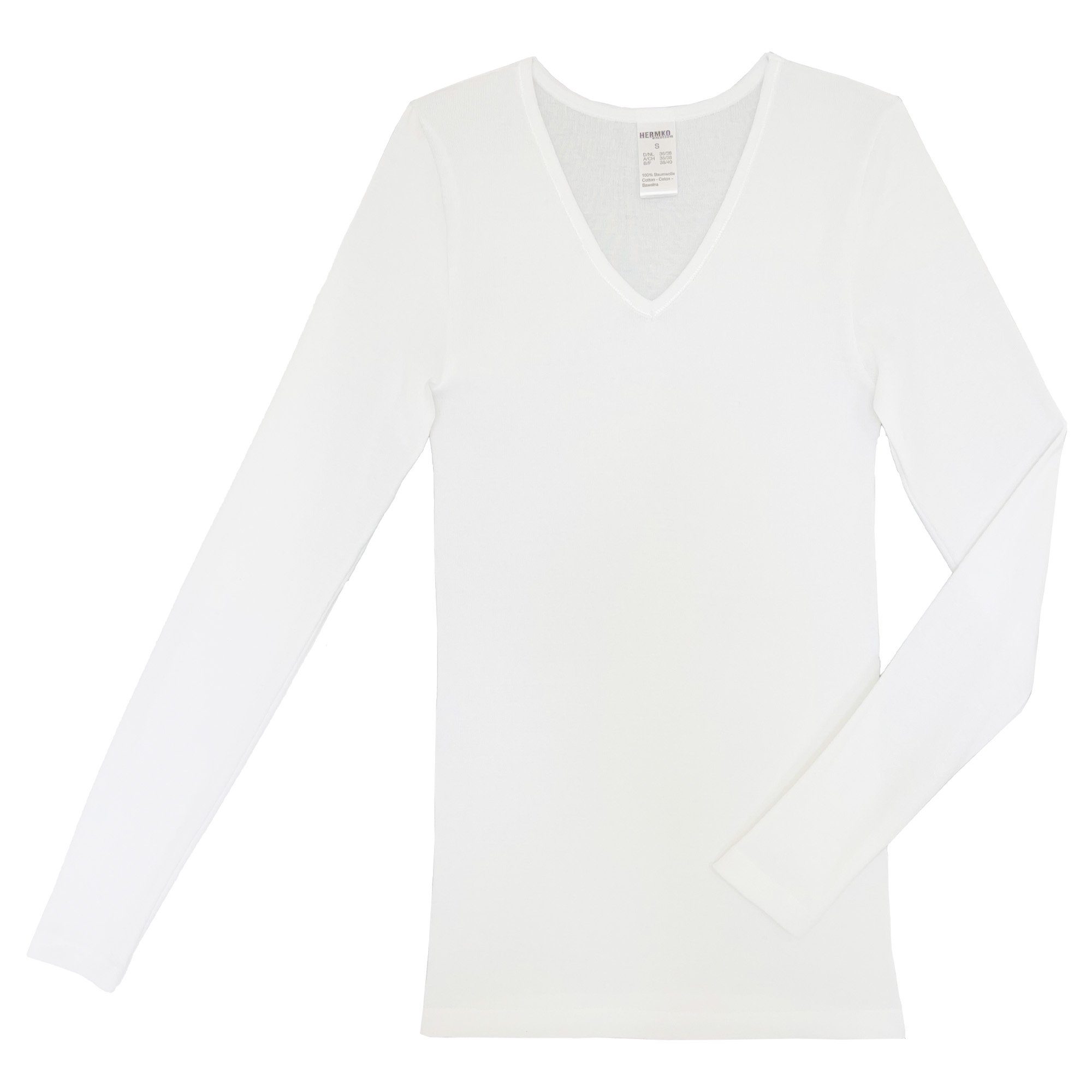 HERMKO Unterziehshirt 13680 Damen langarm Unterhemd mit V-Ausschnitt longsleeve