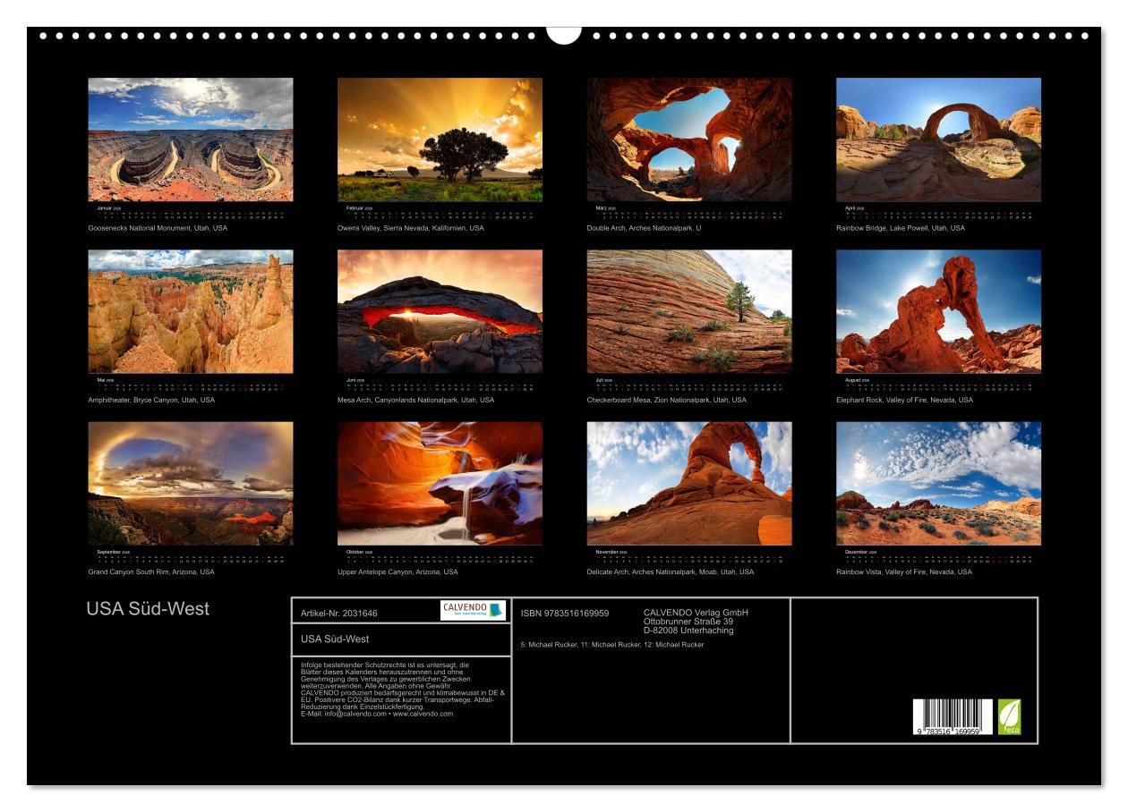 Thumbnail - CALVENDO Wandkalender USA Süd-West (Wandkalender 2026 DIN A2 quer), CALVENDO Monatskalender