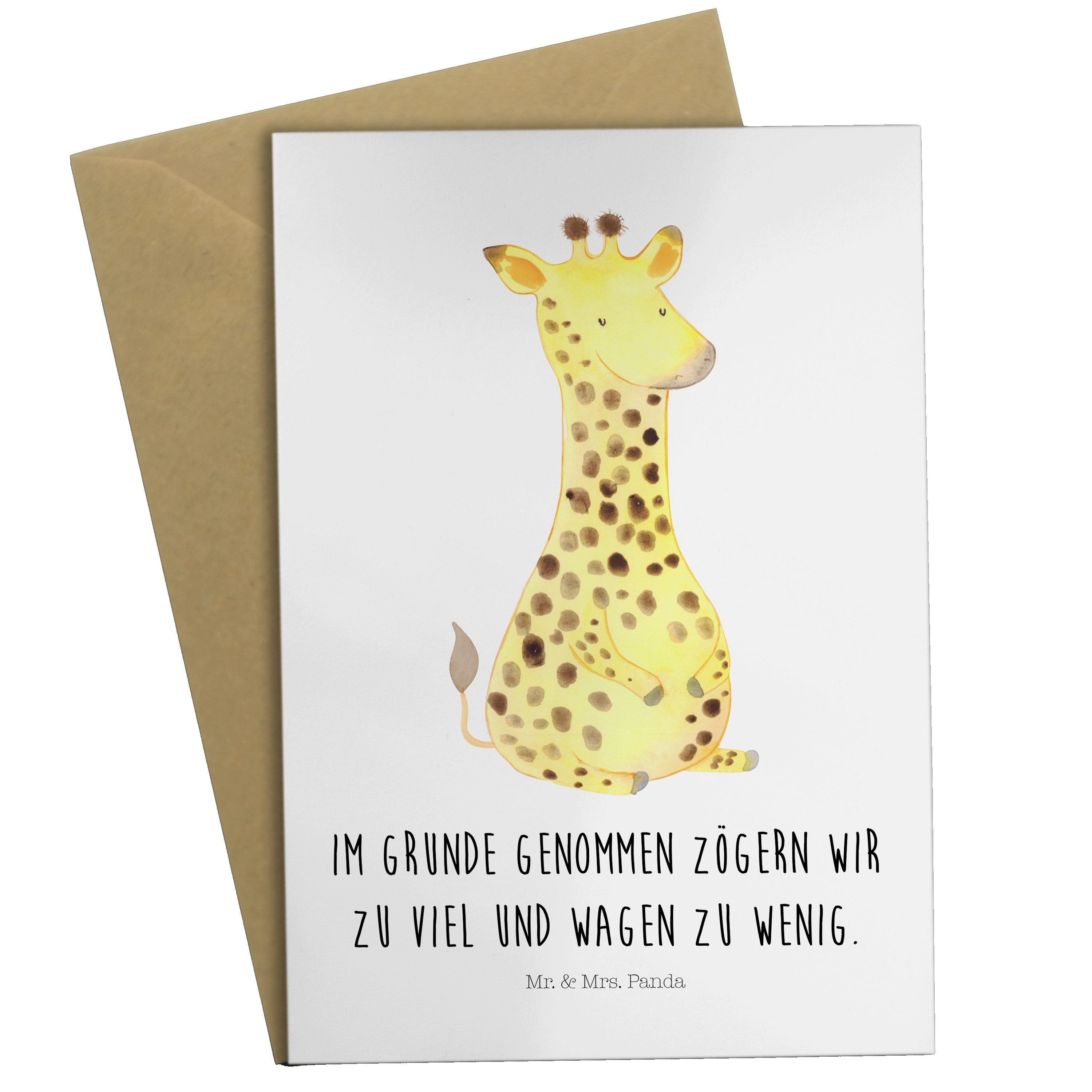 Mr. & Mrs. Panda Grußkarte Giraffe Zufrieden - Weiß - Geschenk, Afrika, Geburtstagskarte, Einlad