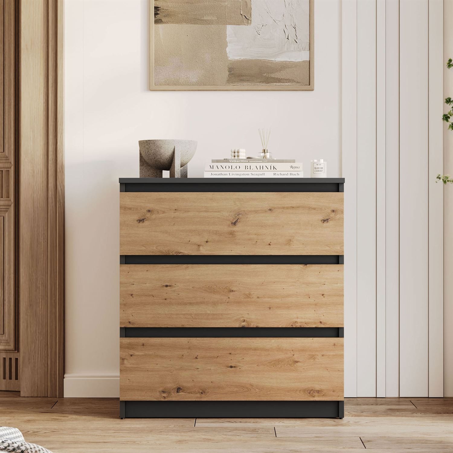 Lookway Kommode HANA M3 mit 3 Schubladen – modernes Design & praktische Aufbewahrung, Breite: 70 cm