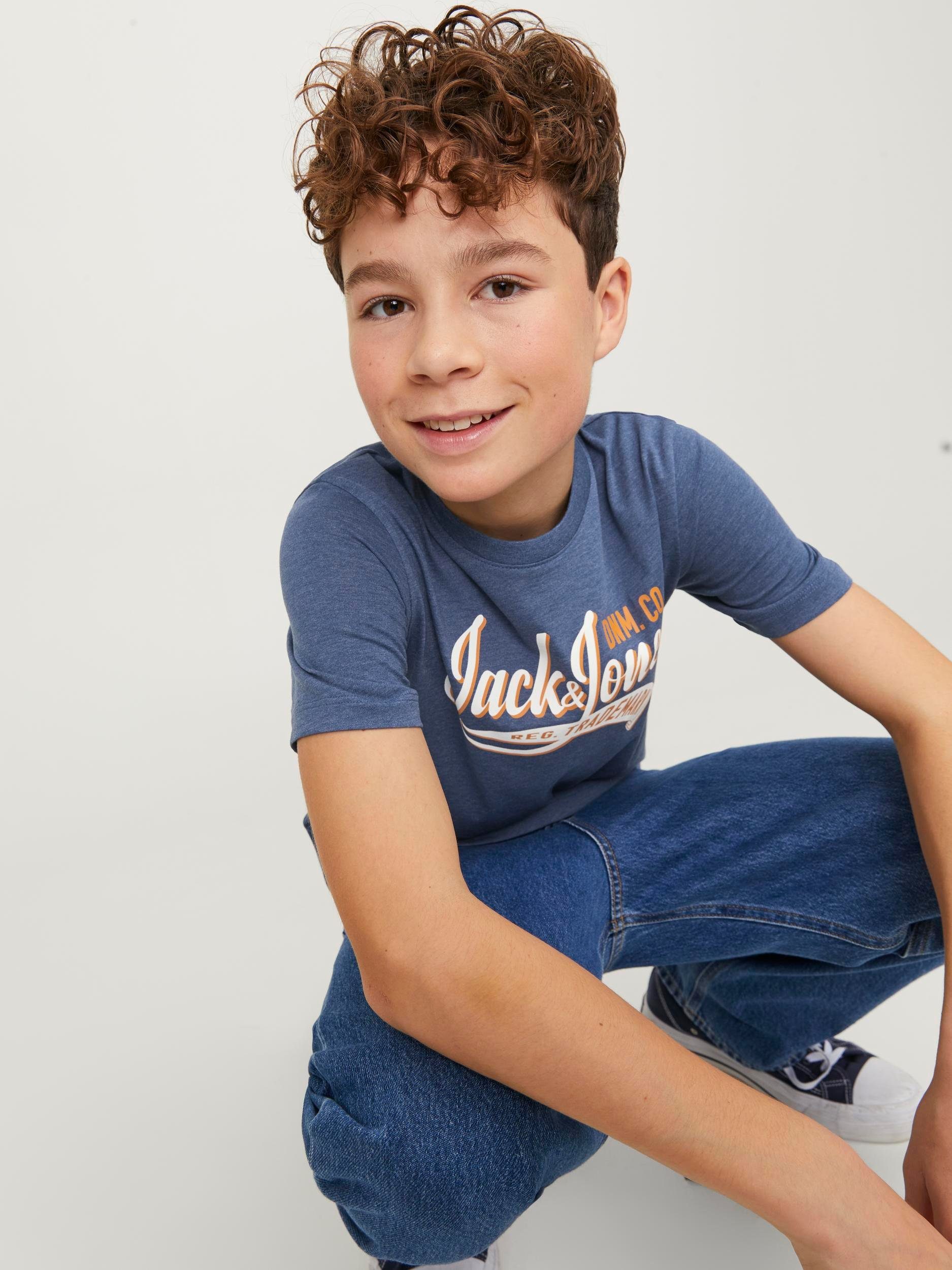 SS Jones & Rundhalsshirt JNR 2 COL NOOS Junior Jack TEE NECK AW23 ensign JJELOGO blue