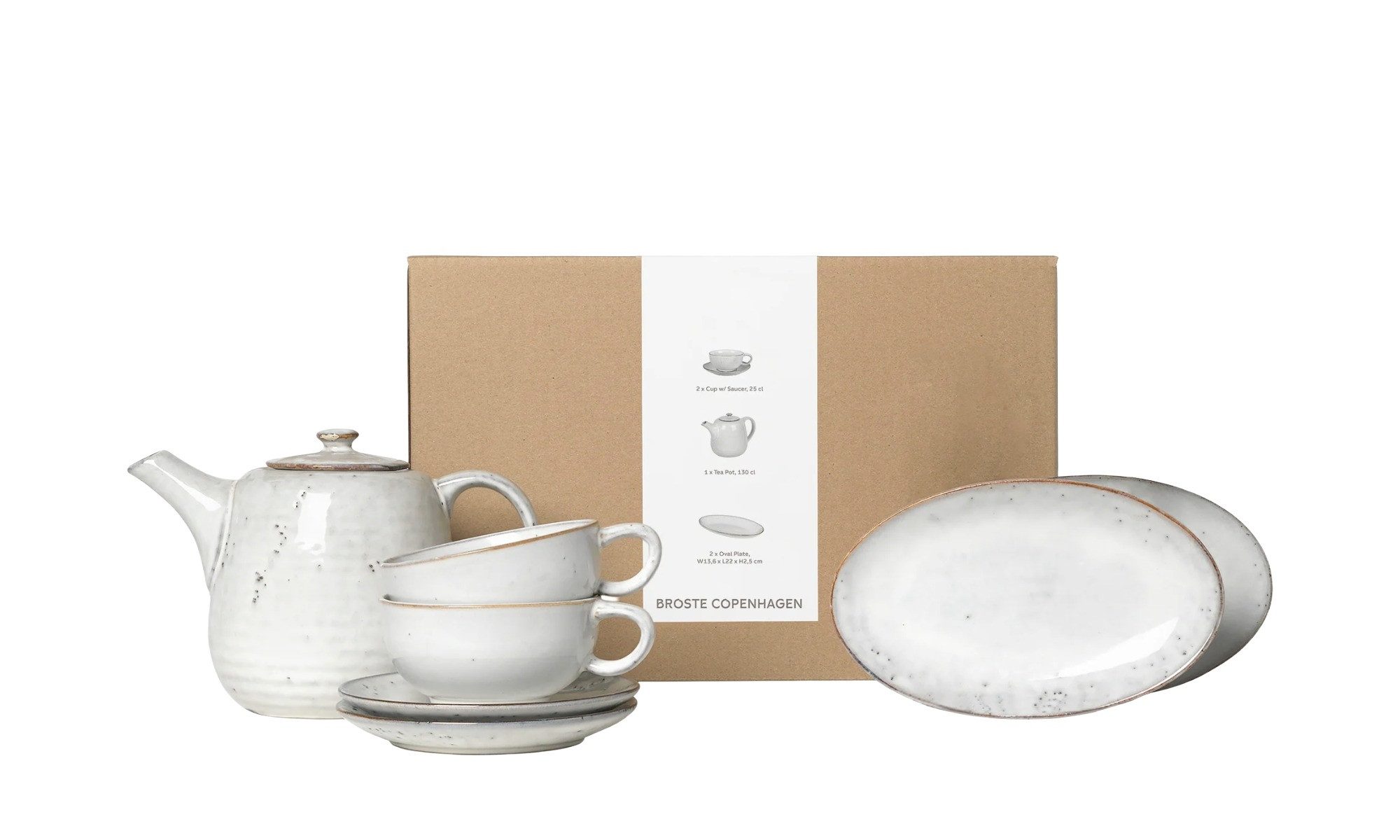 Broste Copenhagen Geschirr-Set Broste Copenhagen Nordic Sand Tee Für Zwei 5 tlg. Sand, 2 Personen, Steinzeug