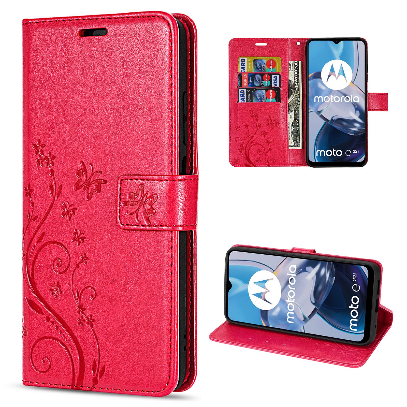 betterfon Handyhülle Handytasche für Motorola Moto E22 / E22i Klapphülle Klapphülle, Bookstyle-Hülle: Magnetverschluss 3 Kartenfächer & Standfunktion