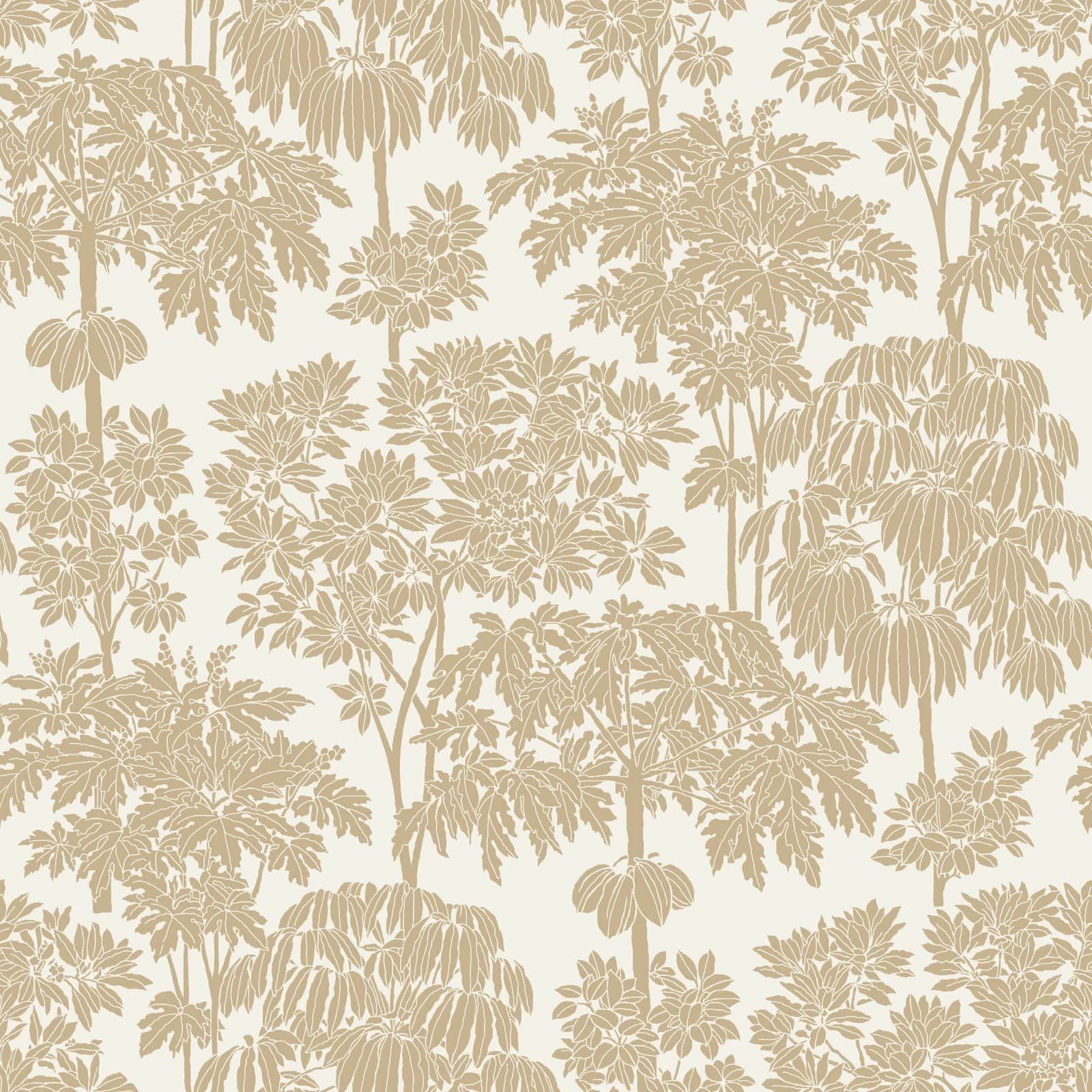 Grandeco Tapete Vliestapete Dschungel Palmen Bäume Floral Weiß Gold Metallic A63401 Ciara