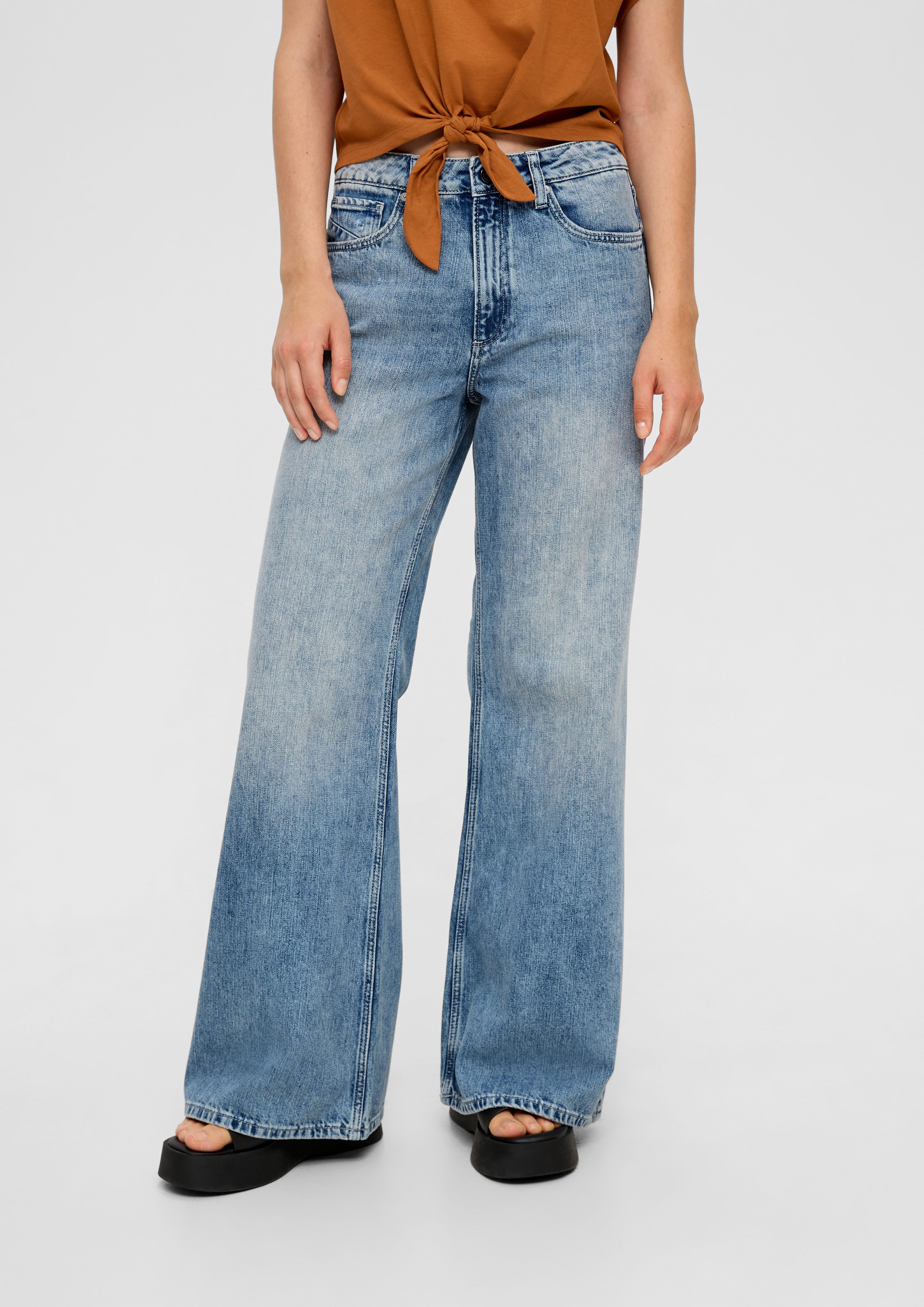 QS Stoffhose Jeans Catie / Waschung, Rise / Destroyes High Wide Leg / Slim Fit