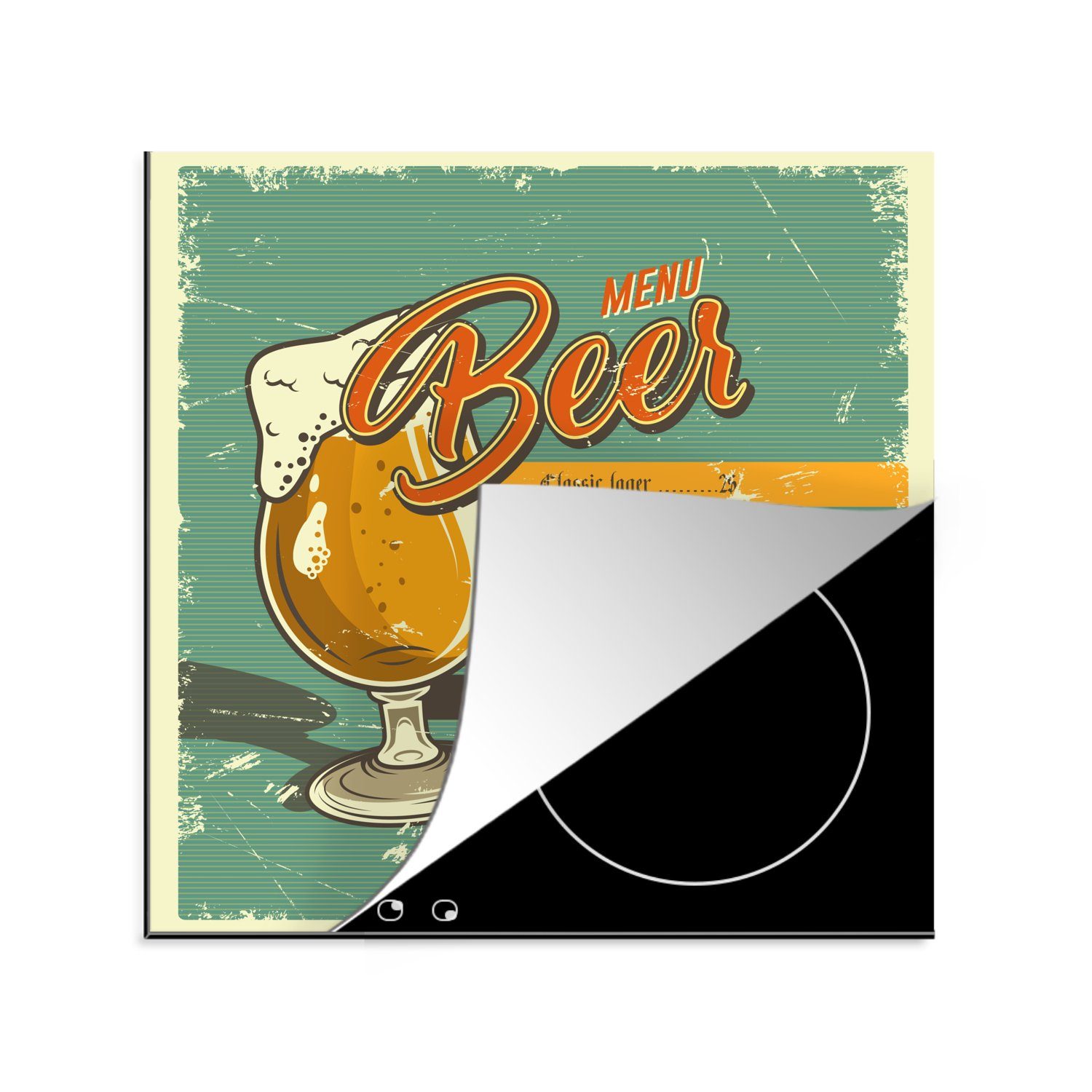 MuchoWow Herdblende-/Abdeckplatte Mannshöhle - Bier - Bar - Vintage, Vinyl, (1 tlg), 78x78 cm, Ceranfeldabdeckung, Arbeitsplatte für küche | Herdabdeckplatten