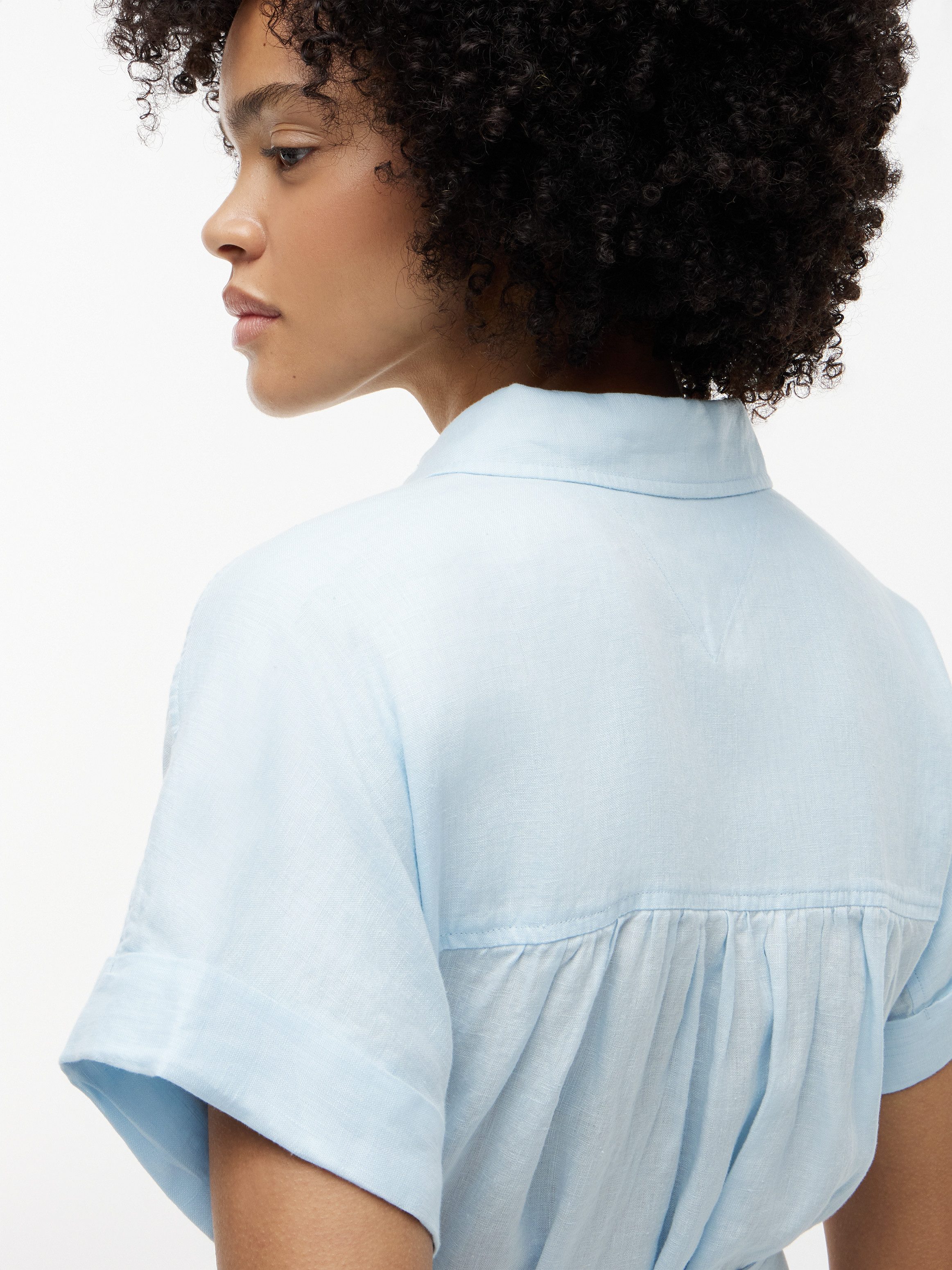 Tommy Hilfiger Hemdblusenkleid LINEN BELTED KNEE SS SHIRT DRESS mit Bindegürtel