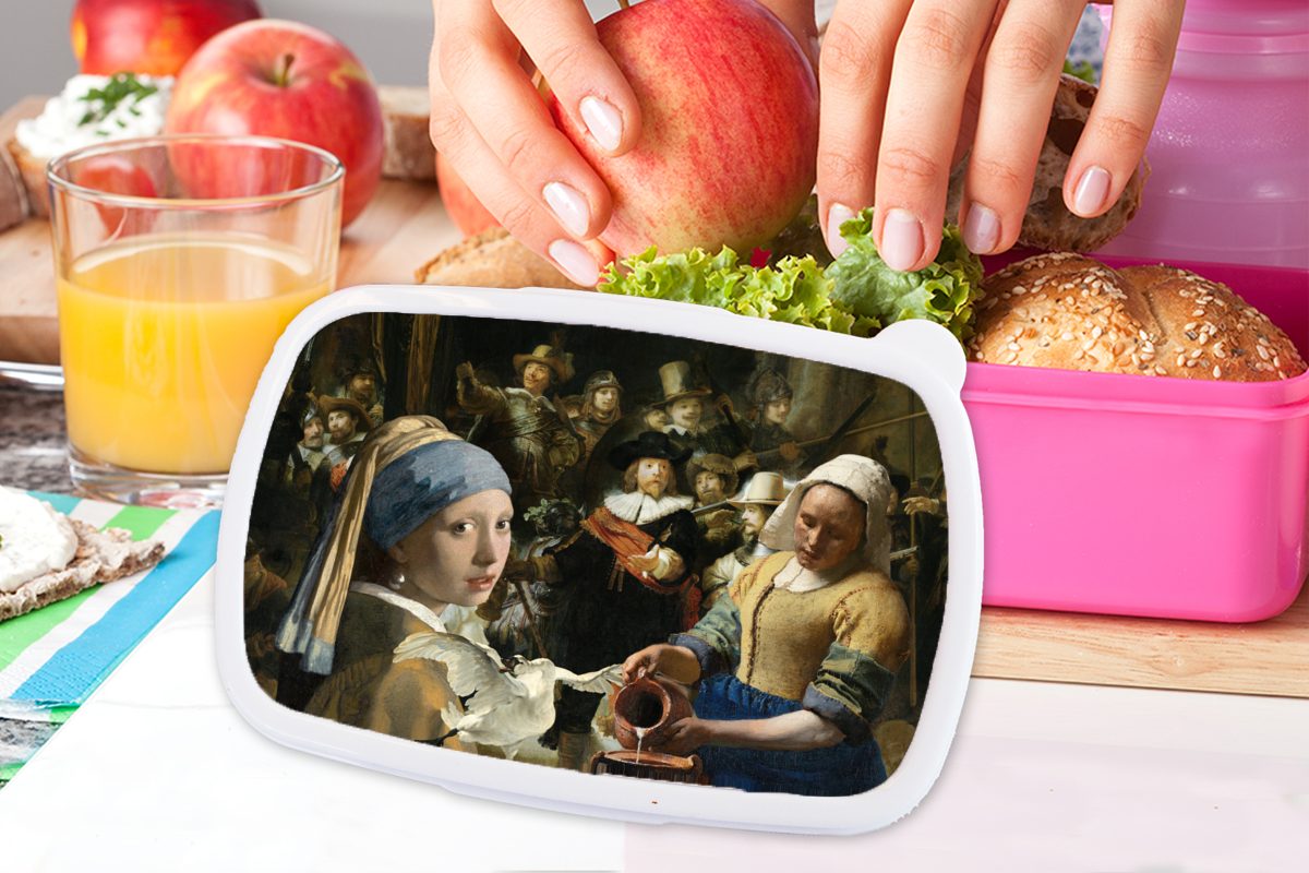 Alte Kinder, Mädchen, (2-tlg), MuchoWow Kunststoff - Brotdose für Brotbox rosa Kunststoff, Snackbox, - Lunchbox Schwan, Malerei Meister Erwachsene,